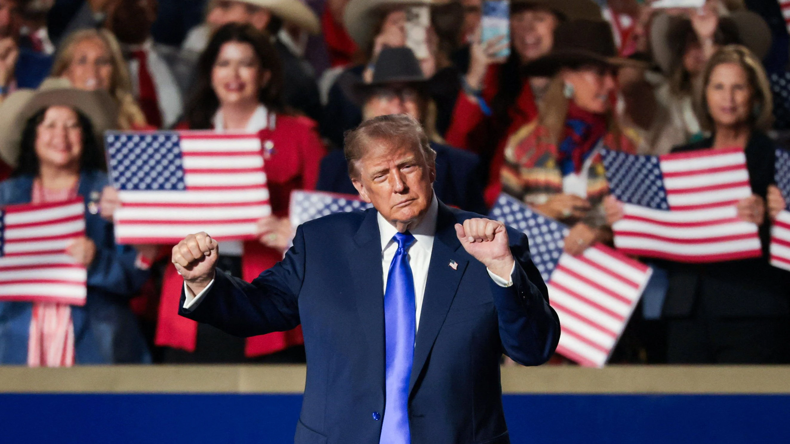 U.S President Donald Trump gestures after his speech during the Republican National Midterm Convention in Dallas, Texas, U.S., September 9, 2026. REUTERS/Jessica Koscielniak 