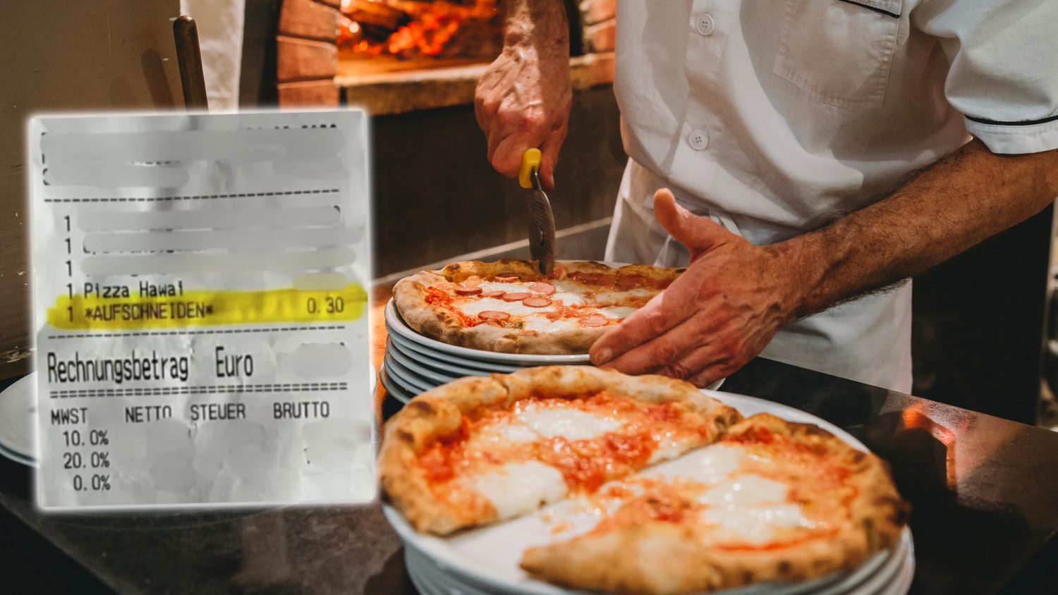 Für das Pizzaschneiden wurden 30 Cent Gebühr verrechnet.