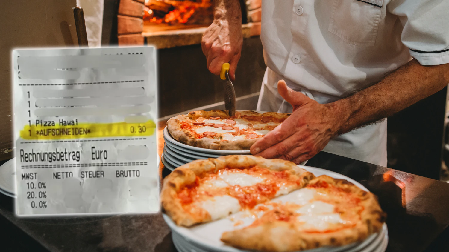 Für das Pizzaschneiden wurden 30 Cent Gebühr verrechnet.