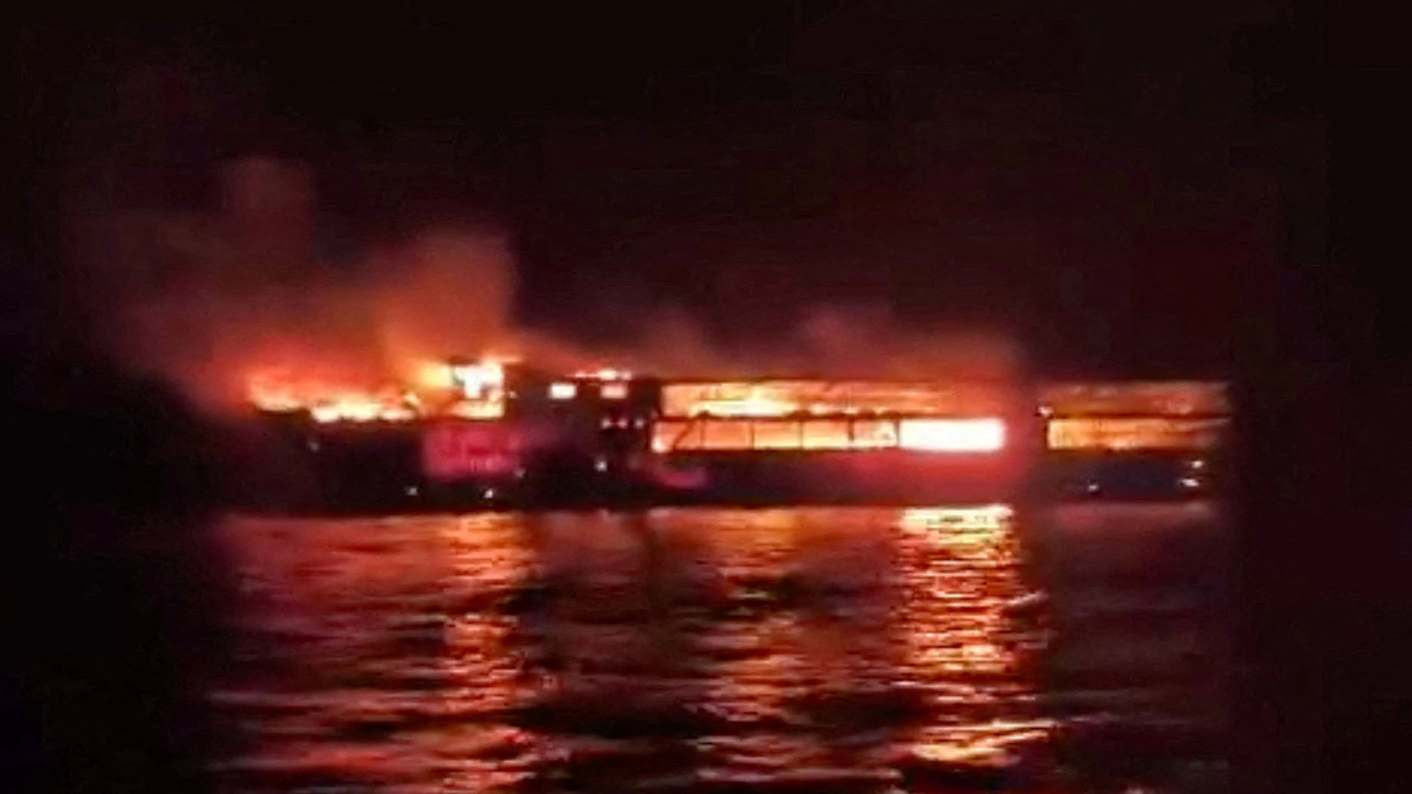 MV June Aster burns as flames and smoke rise after a fire broke out on the ferry, off the coast of Palawan, Philippines, in this screengrab taken from a handout video released on September 9, 2026. Philippine Coast Guard/Handout via REUTERS    THIS IMAGE HAS BEEN SUPPLIED BY A THIRD PARTY. MANDATORY CREDIT. NO RESALES. NO ARCHIVES     TPX IMAGES OF THE DAY     