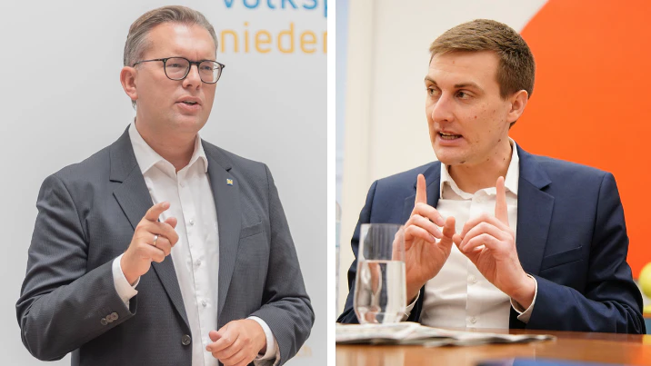 Matthias Zauner (l., ÖVP) übt Kritik an Sven Hergovich (r., SPÖ)