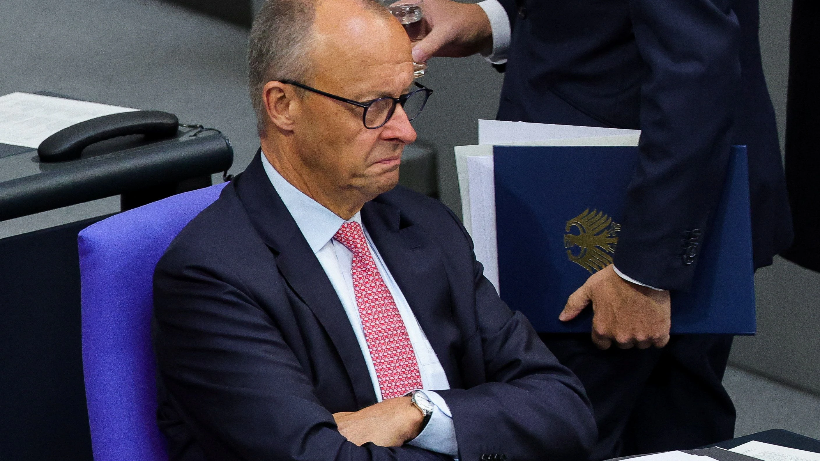 German Chancellor Friedrich Merz reacts, on the day of the 2027 budget debate at the German lower house of parliament, the Bundestag, in Berlin, Germany September 10, 2026. REUTERS/Fabrizio Bensch