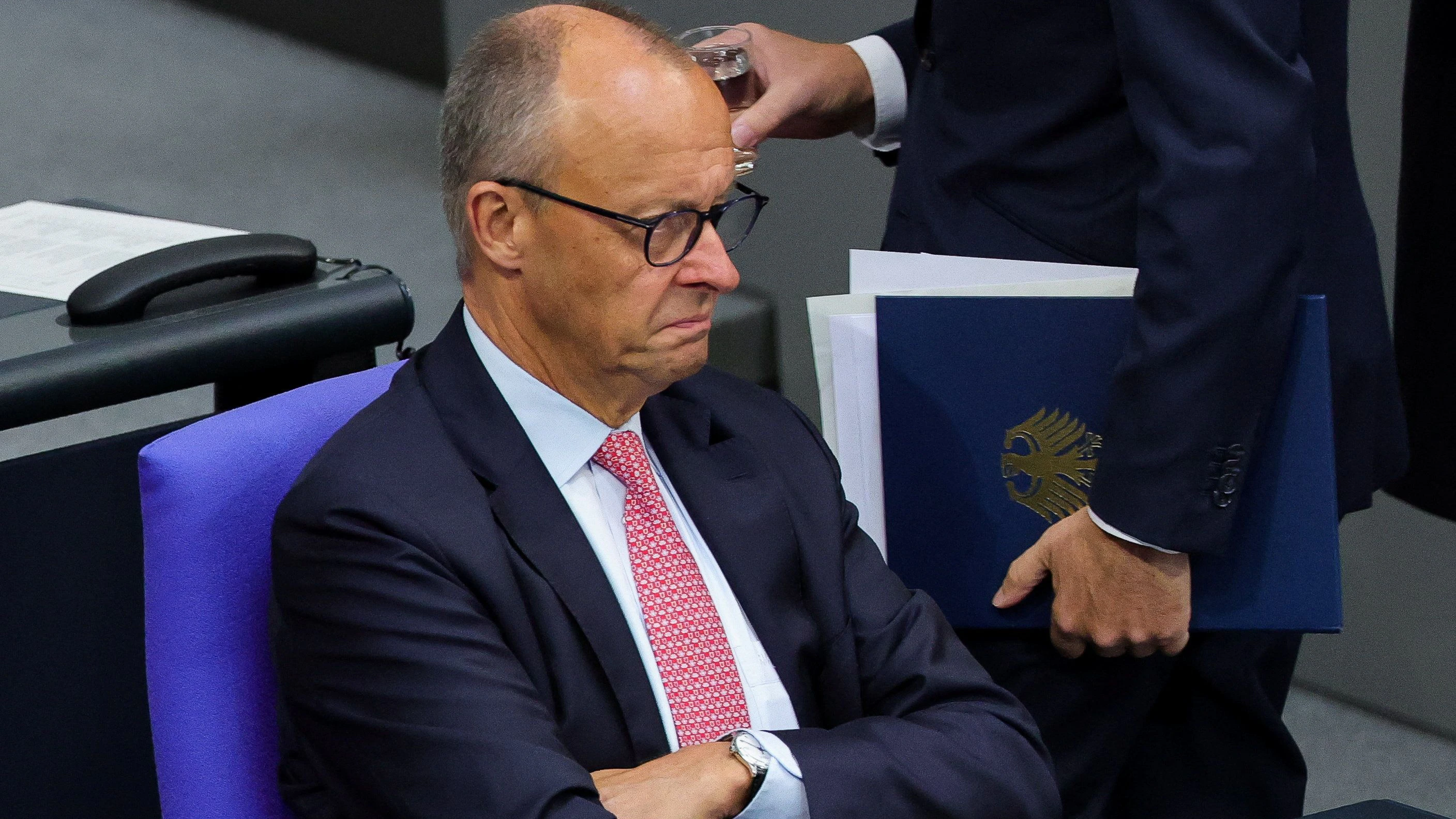 German Chancellor Friedrich Merz reacts, on the day of the 2027 budget debate at the German lower house of parliament, the Bundestag, in Berlin, Germany September 10, 2026. REUTERS/Fabrizio Bensch