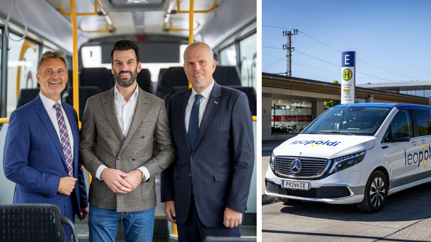 NÖVOG Geschäftsführer Wolfgang Schroll, NÖ Verkehrslandesrat LH-Stellvertreter Udo Landbauer und NÖVOG Geschäftsführer Michael Hasenöhrl