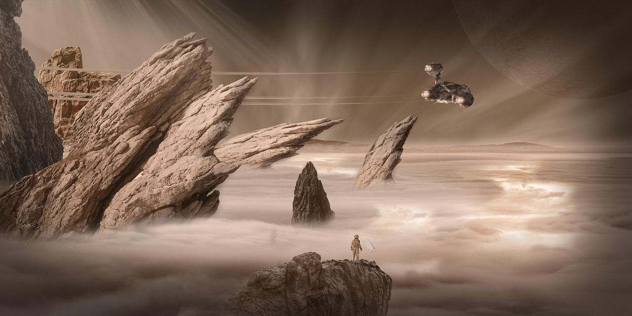 Raumschiff auf Planetenoberfläche