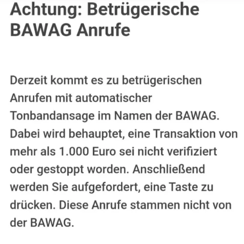 Achtung: Betrügerische BAWAG Anrufe