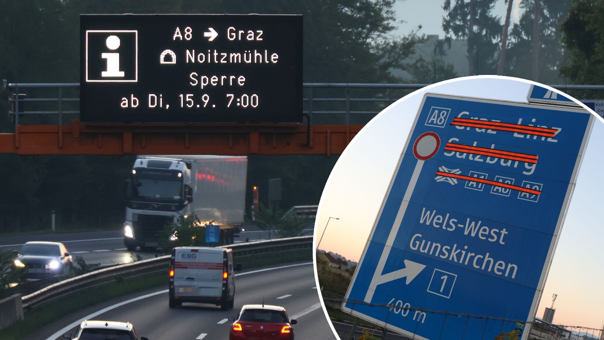 Wegen der Totalsperre muss der Verkehr bei Wels umgeleitet werden.