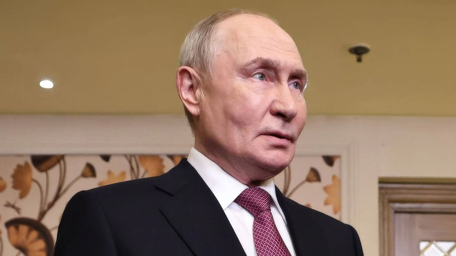 Der russische Präsident Wladimir Putin spricht am Rande des BRICS-Gipfels in Neu-Delhi, Indien, mit den Medien.