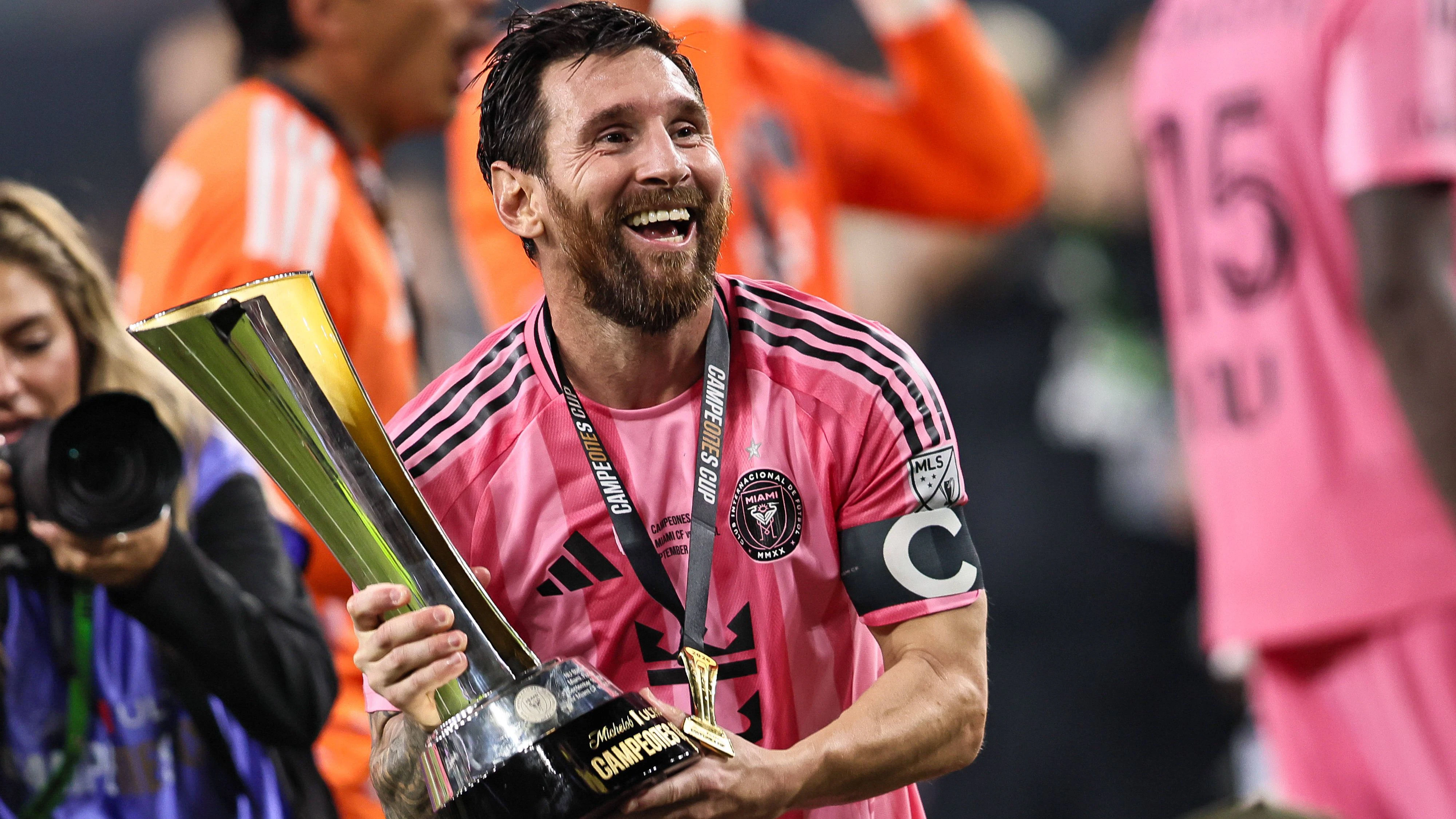 MIAMI, FL - SEPTEMBER 16: Inter Miami CF Forward Lionel Messi 10 celebrates with the Michelob Champions Trophy after the 2026 Michelob ULTRA Campeones Cup soccer match between Inter Miami CF and Cruz Azul on September 16, 2026 at NU Stadium, Miami, Fla.Photo by Chris Arjoon/Icon Sportswire SOCCER: SEP 16 Campeones Cup Final Inter Miami CF vs Cruz Azul EDITORIAL USE ONLY Icon2609160000009