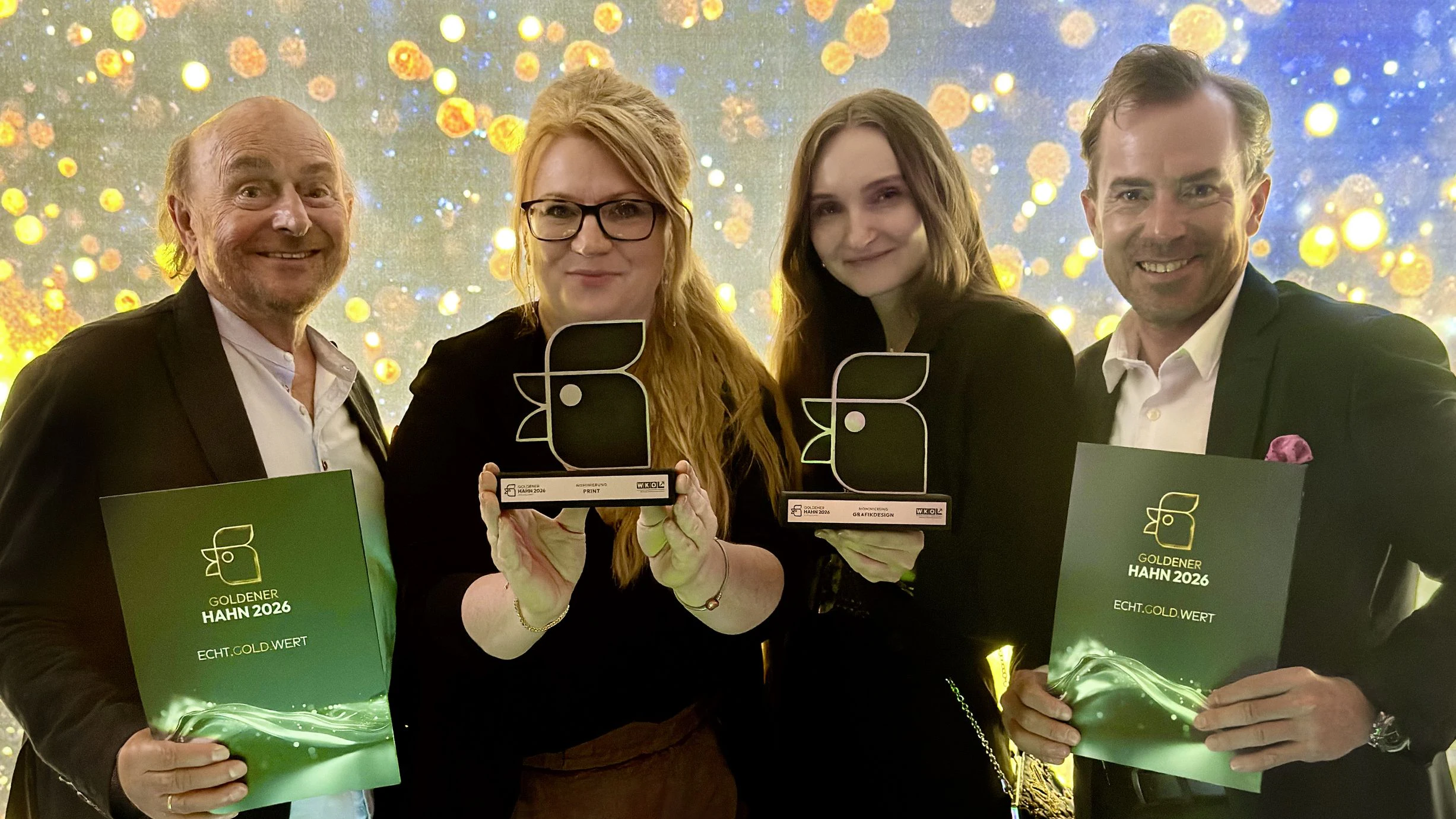 Agenturgründer Horst Dagner, die Grafikerinnen Kathrin Pevny und Lia Pazdera sowie Geschäftsführer Kai U. Dagner