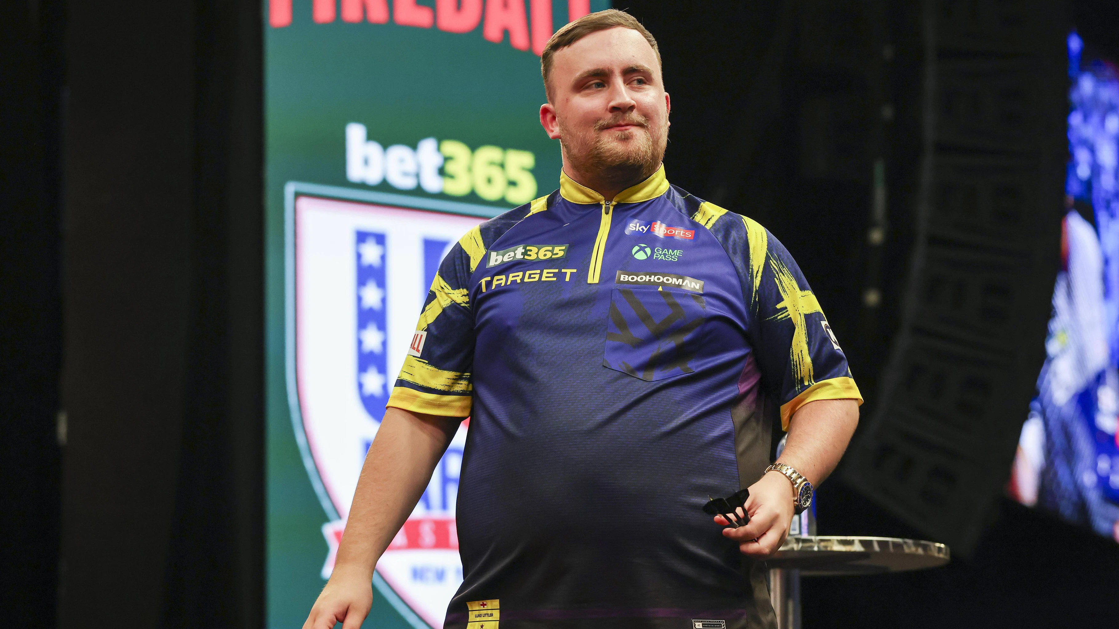 2026 bet365 US Darts Masters Luke Littler smiles at England songs during the 2026 bet365 US Darts Masters at Madison Square Garden, New York, United States on 26 June 2026 Credit: Phil Duncan/Every Second Media Editorial use only. All images are copyright Every Second Media Limited. No images may be reproduced without prior permission. Copyright: xIMAGO/EveryxSecondxMediax ESM-2054-0004 PhilxDuncanx/xEveryxSecondxMediax