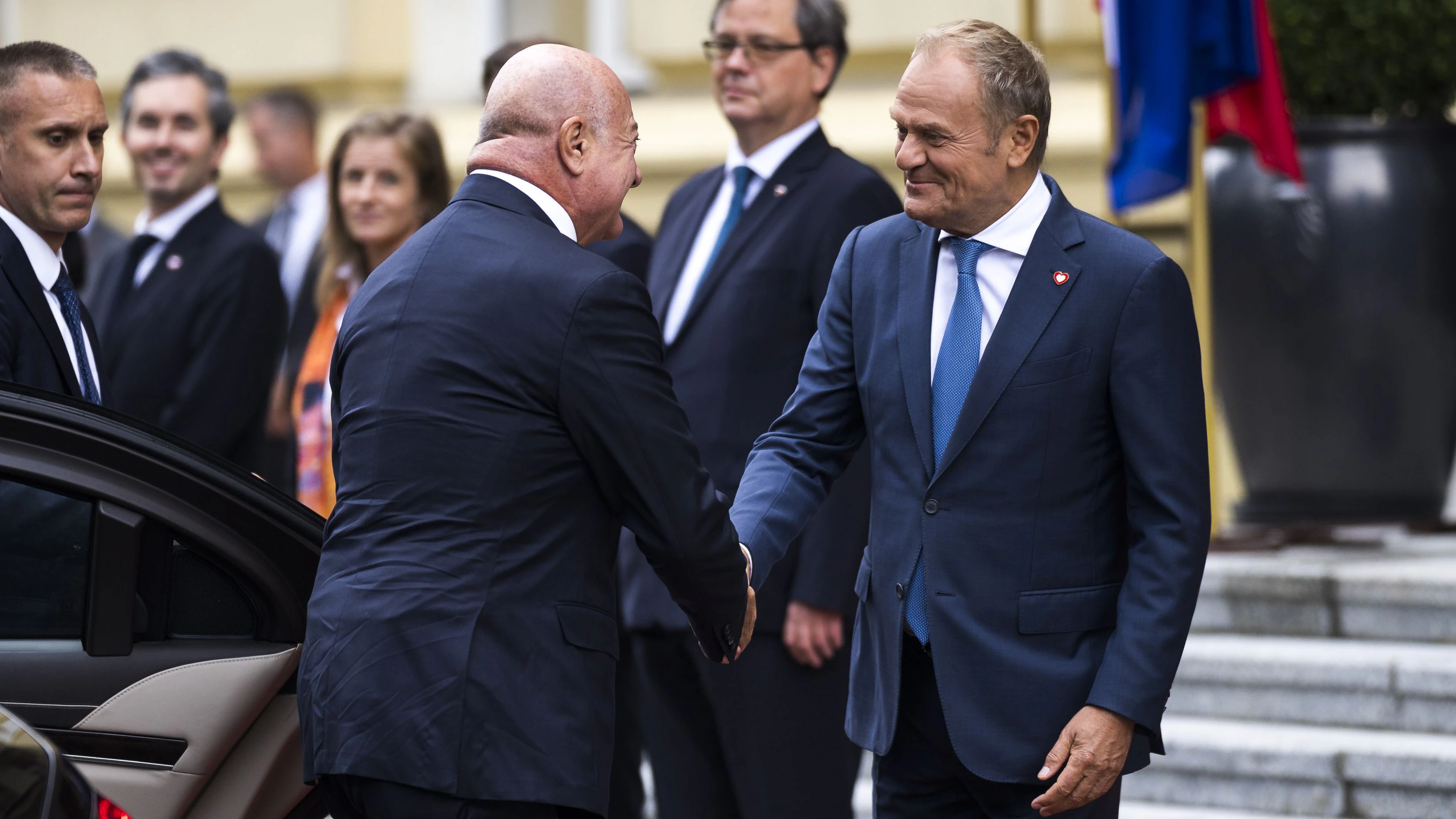 Bundeskanzler Christian Stocker (ÖVP) bei Polens Premier Donald Tusk in Warschau.