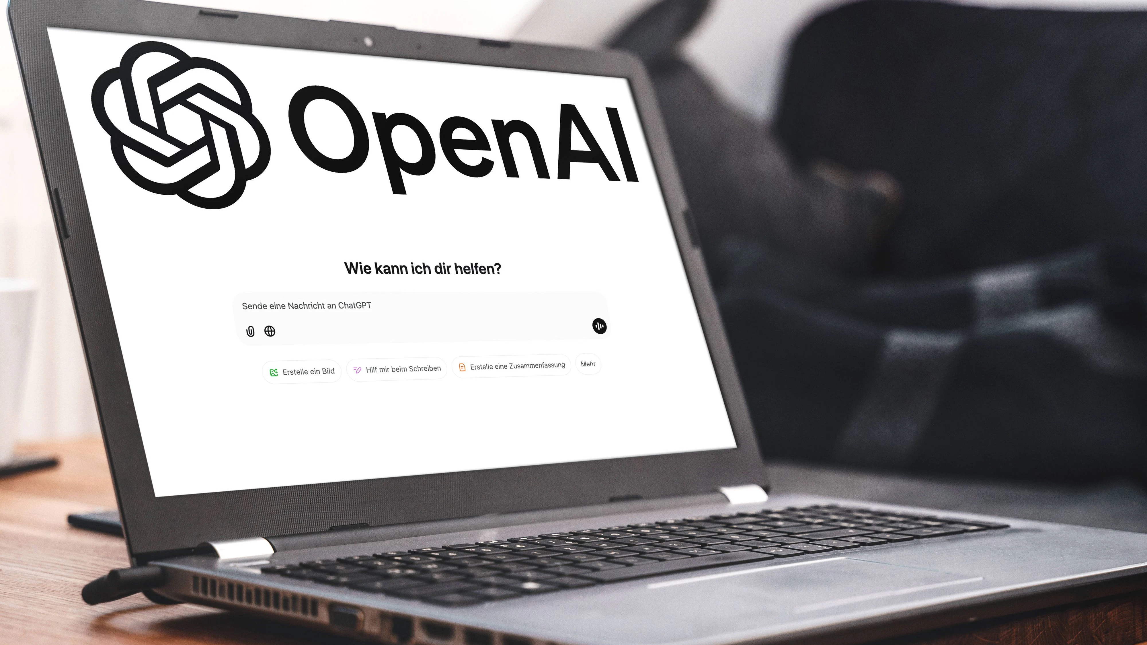 8 December 2024: A laptop shows the OpenAI homepage with the ChatGPT logo and the question How can I help you Symbolic image for artificial intelligence and chatbots. PHOTOMONTAGE *** Ein Laptop zeigt die Startseite von OpenAI mit dem ChatGPT-Logo und der Frage Wie kann ich dir helfen. Symbolbild für künstliche Intelligenz und Chatbots. FOTOMONTAGE
