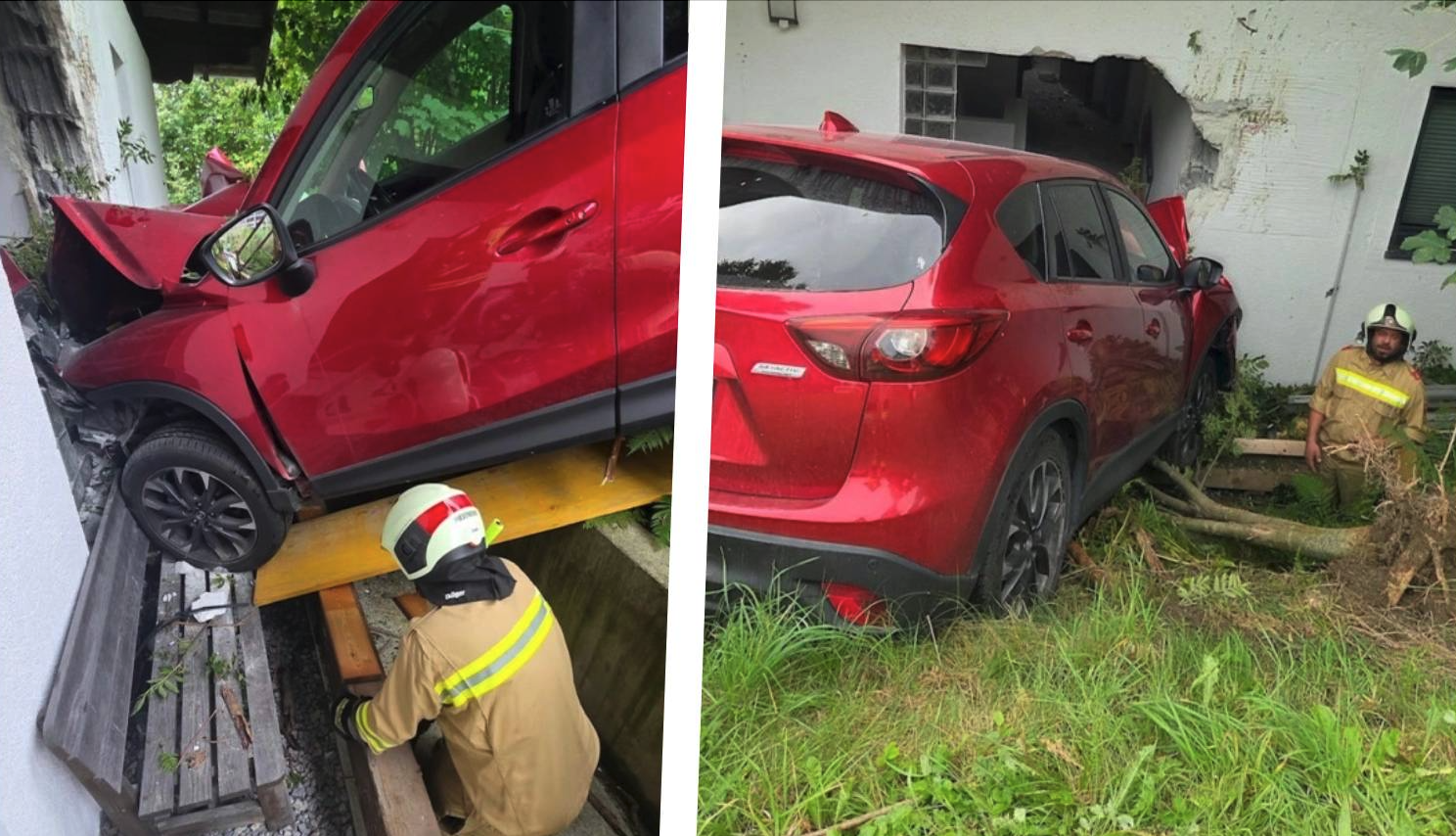 Das Auto krachte in die Hausmauser.