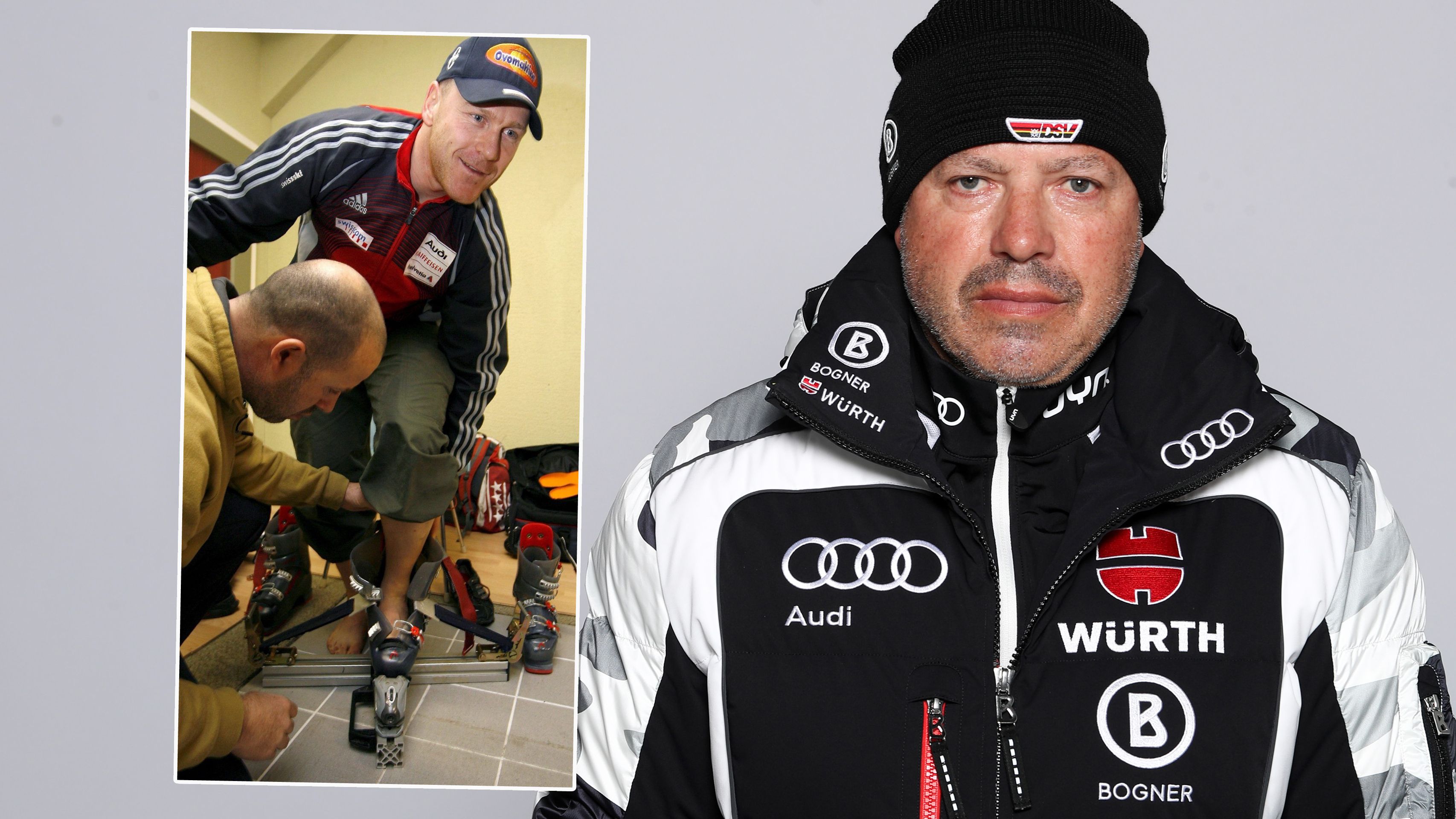 Hubert Immler 2020 im DSV-Outfit, 2007 bei der Arbeit mit Ex-Ski-Star Didier Cuche