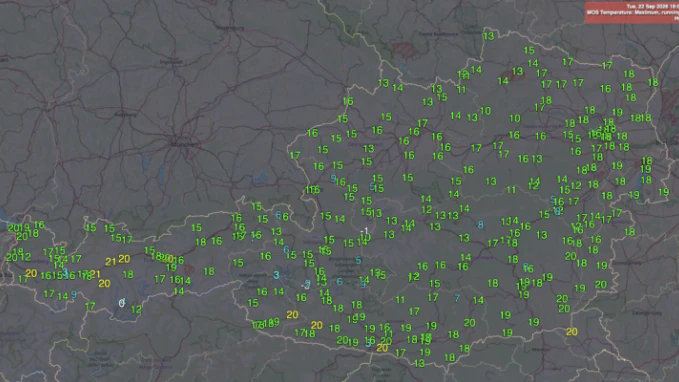 Prognose der Höchsttemperaturen am Dienstag