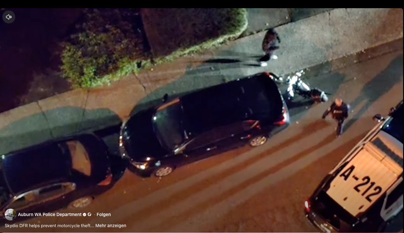 Das Police Department in Auburn, WA, schickte nach einem Notruf eine Drohne zum Tatort – und behielt einen Motorraddieb im Auge, bis Polizisten eintrafen.