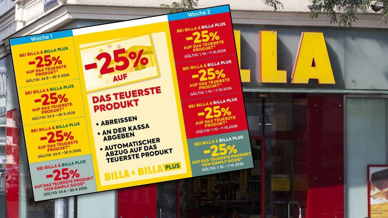 Billa stellt seine 25-Prozent-Markerl um. Ab Donnerstag wird der Rabatt automatisch vom teuersten Produkt abgezogen. (Symbolbild)