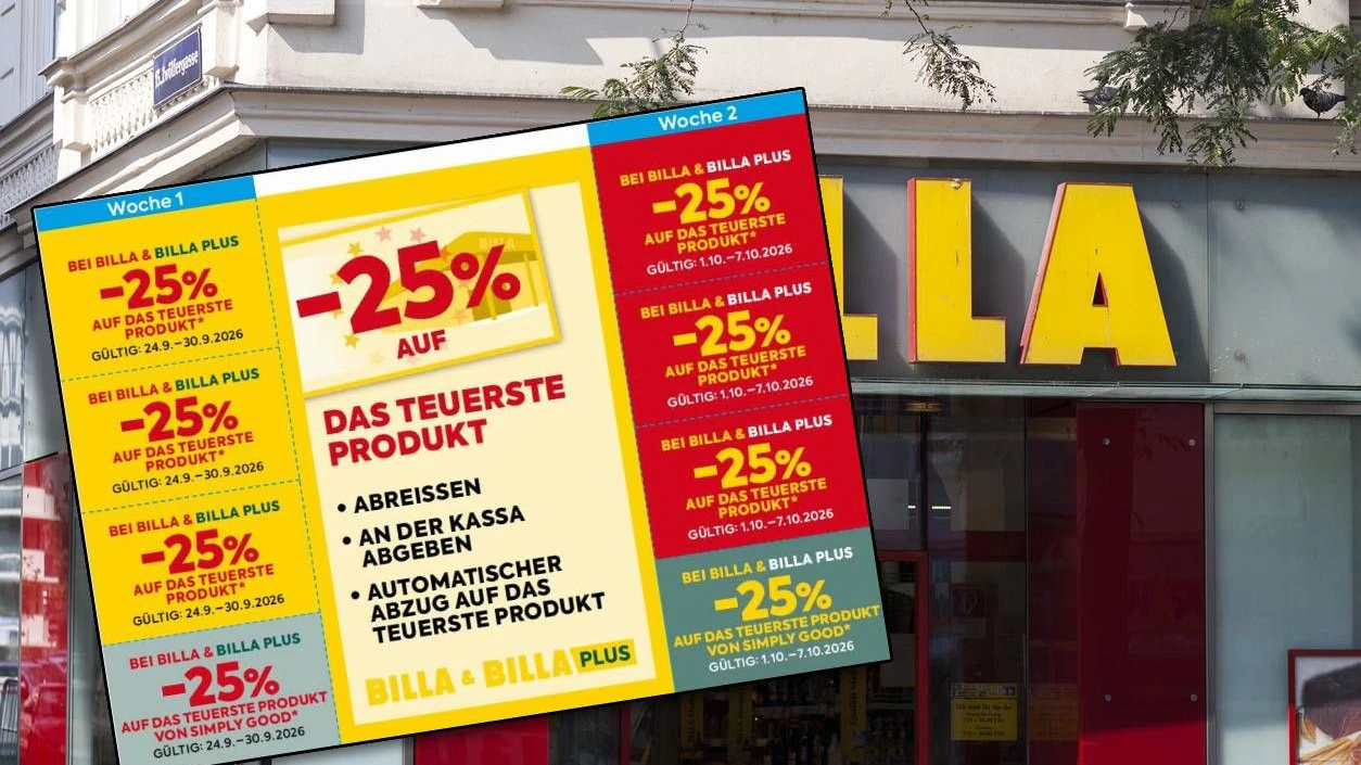 Billa stellt seine 25-Prozent-Markerl um. Ab Donnerstag wird der Rabatt automatisch vom teuersten Produkt abgezogen. (Symbolbild)