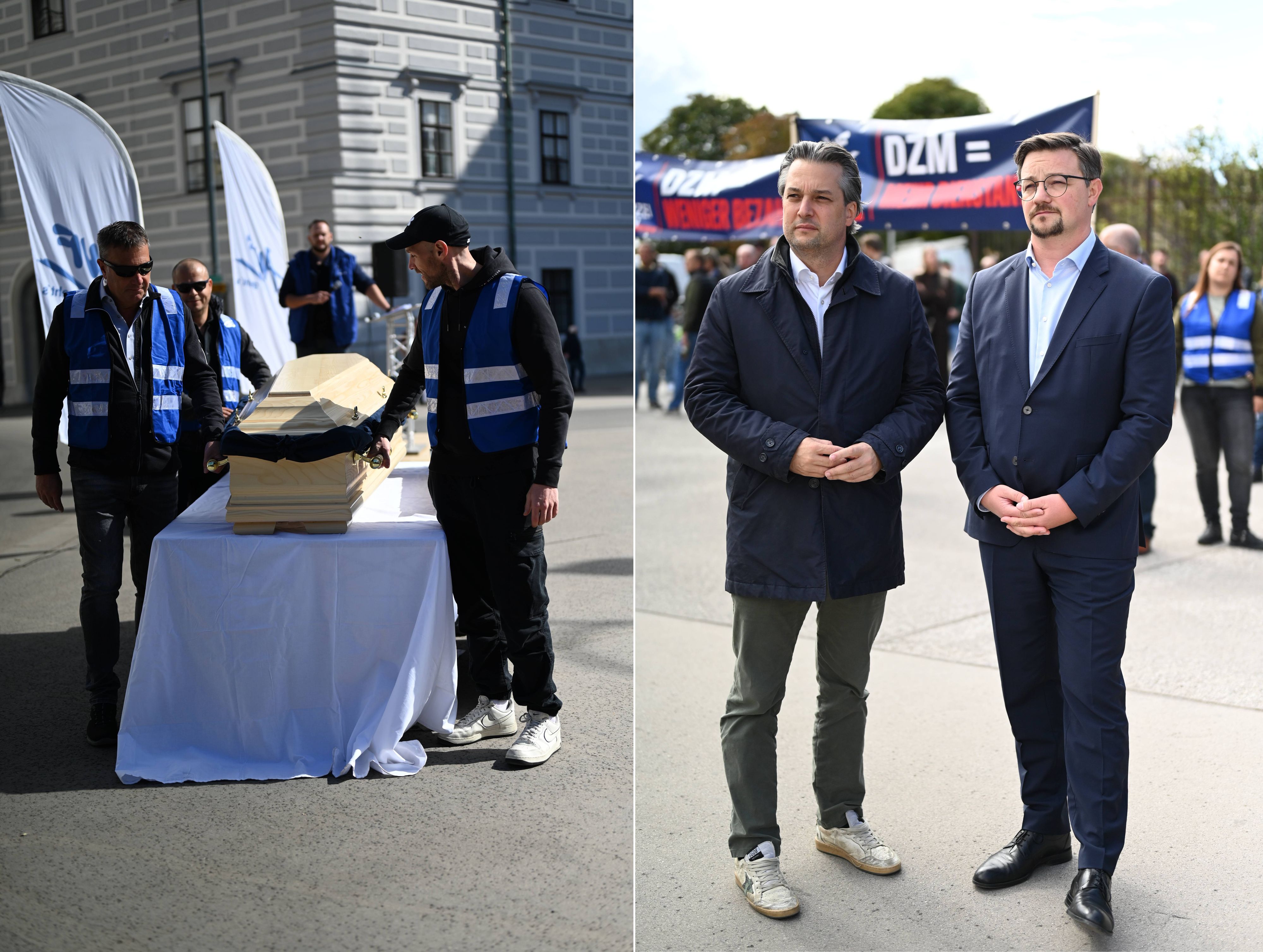 FPÖ-Wien-Parteiobmann Dominik Nepp (l. am rechten Bild) und FPÖ-Sicherheitssprecher Stefan Berger (r. am rechten Bild) nahmen an der Mahnwache teil.