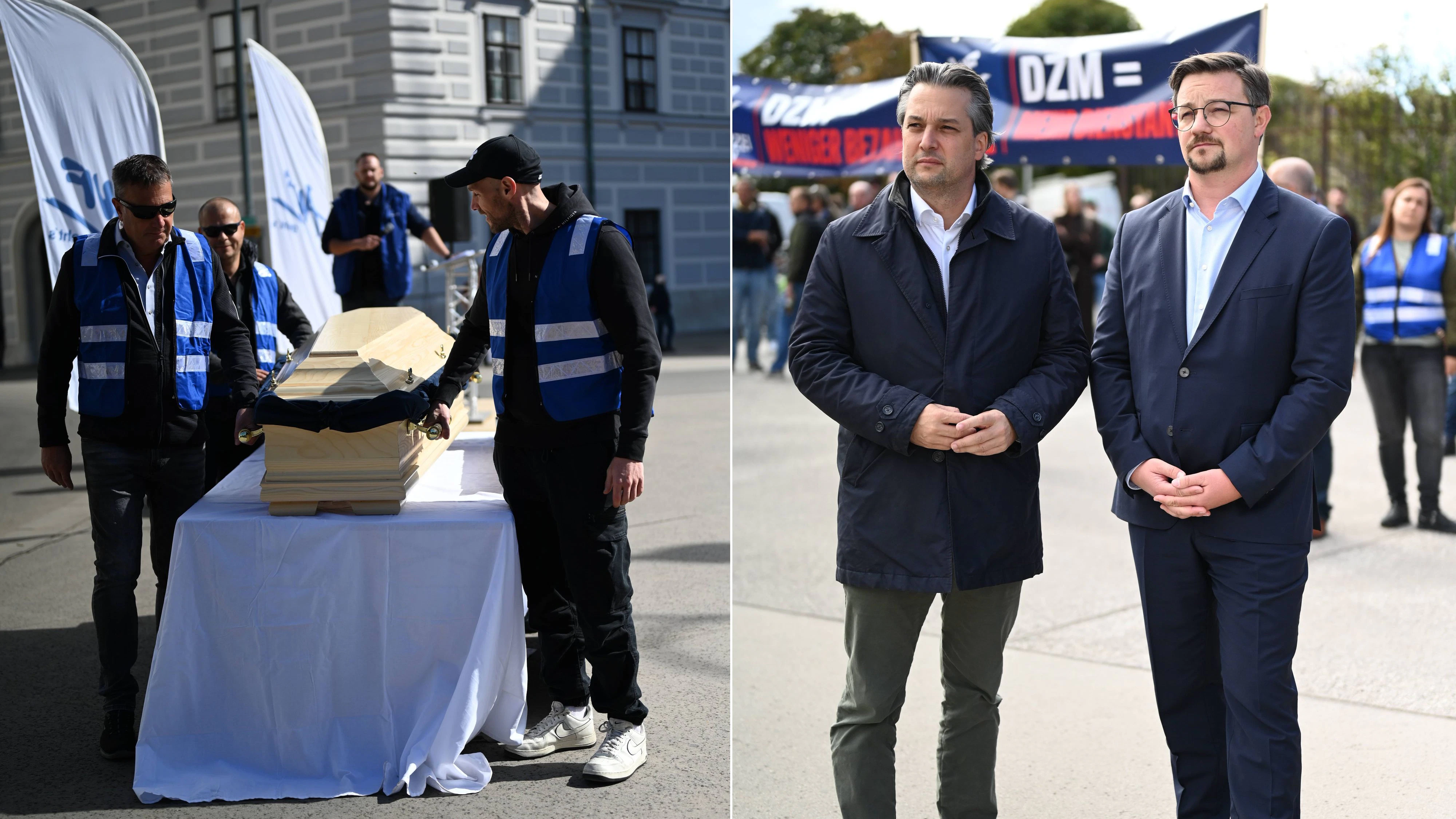 Heute.at - Sarg vor Kanzleramt: Polizisten-Demo gegen neue Dienste