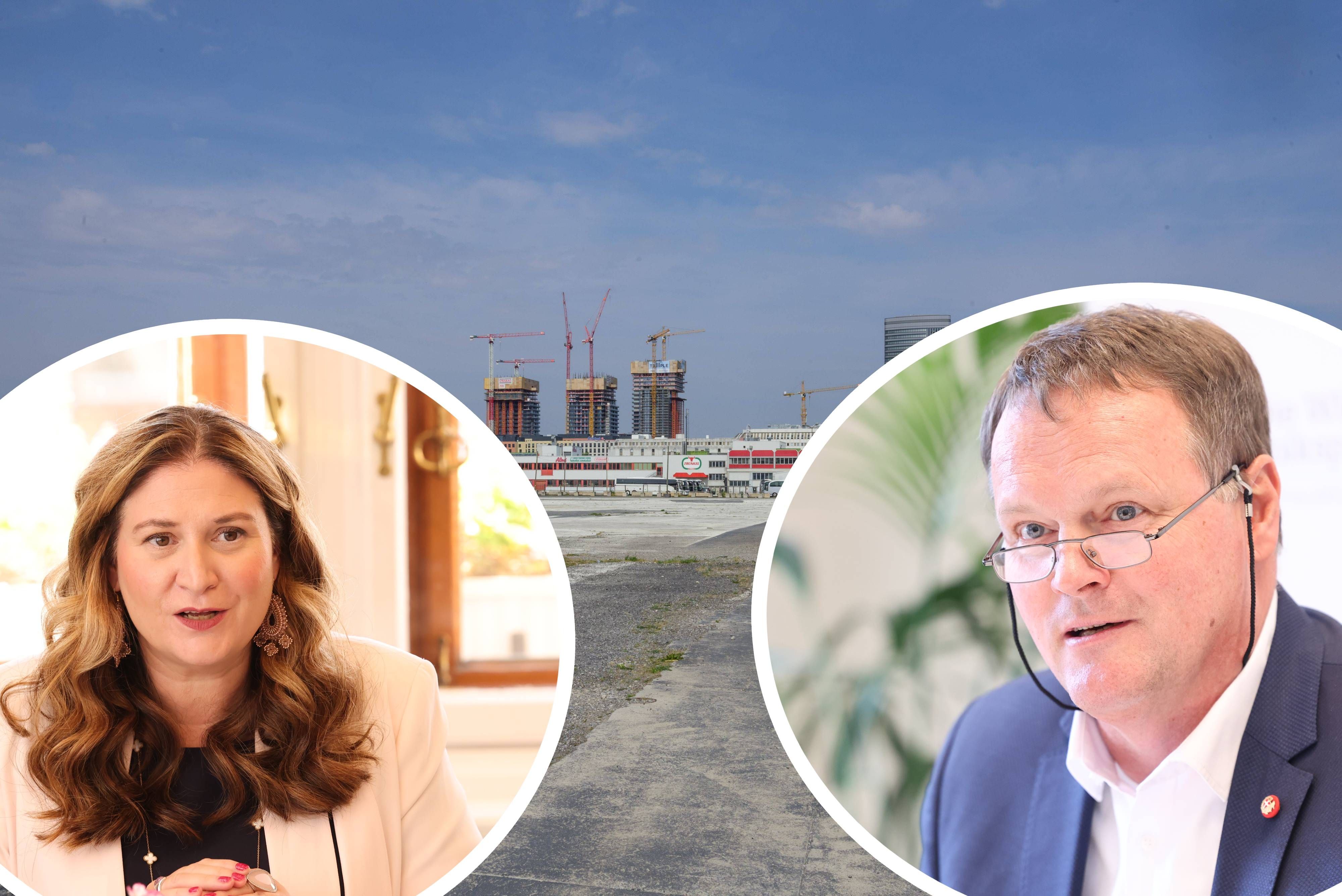 Wirtschaftsstadträtin Barbara Novak (li.) beantwortete Fragen von ÖVP-Gemeinderat Hannes Taborsky (re.) zur Eventarena.