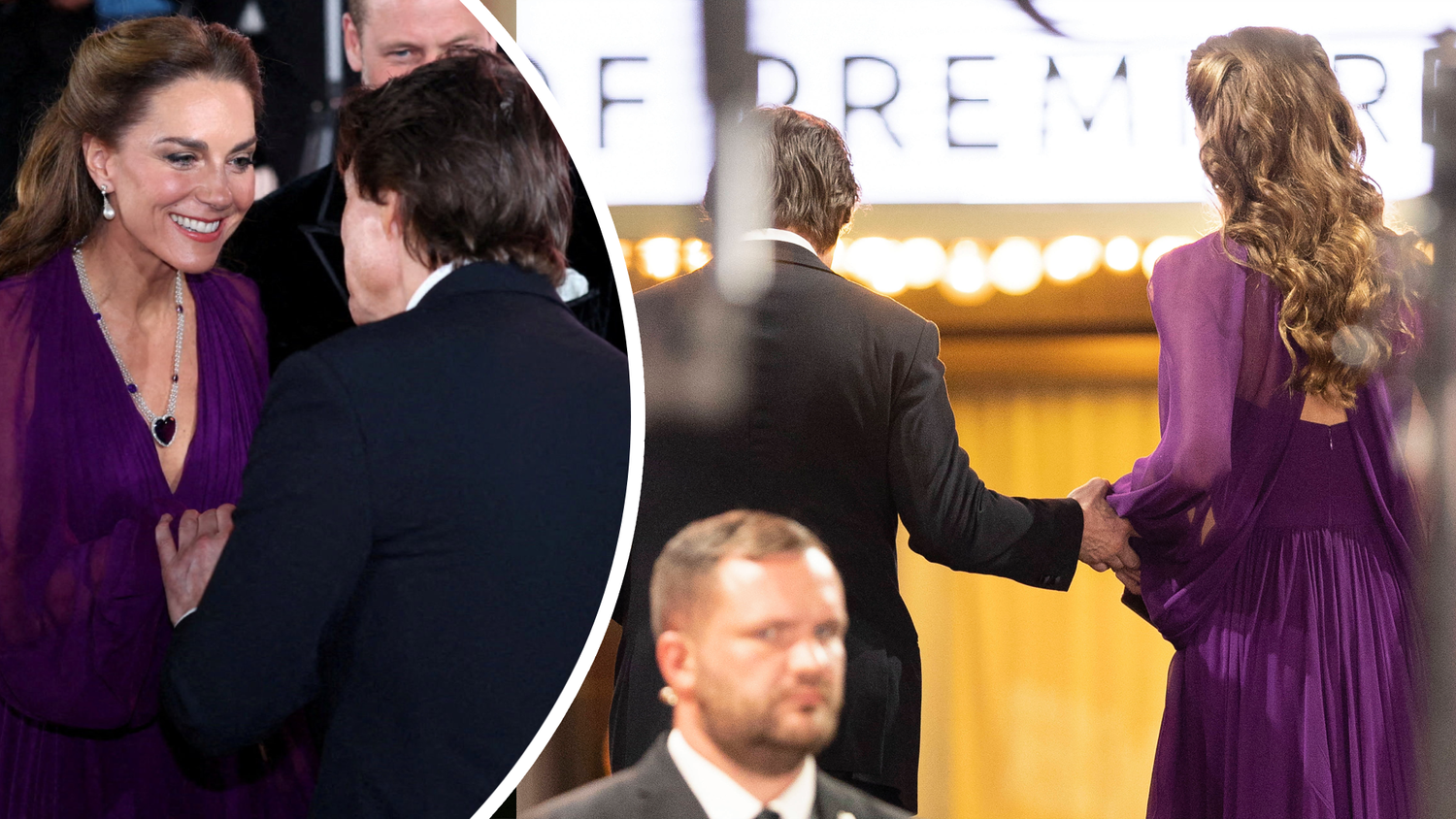 Tom Cruise reichte Prinzessin Kate auf der Treppe zum Kino die Hand, Prinz William ging nebenher.