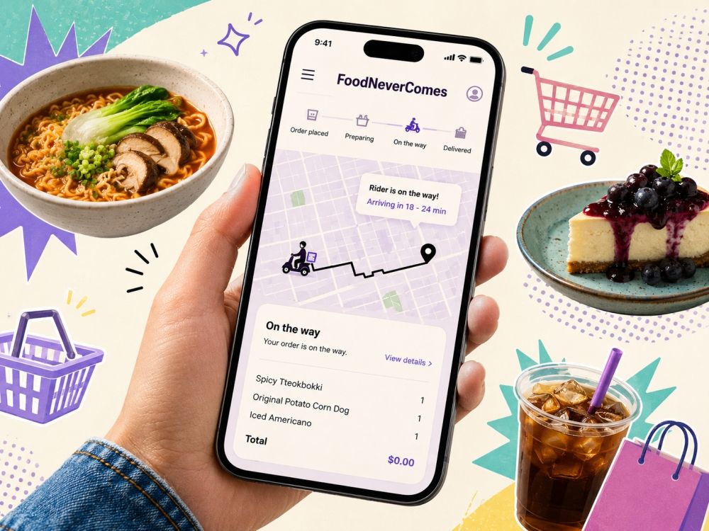 Auf foodnevercomes.com kann man Essen bestellen, das nie geliefert wird.