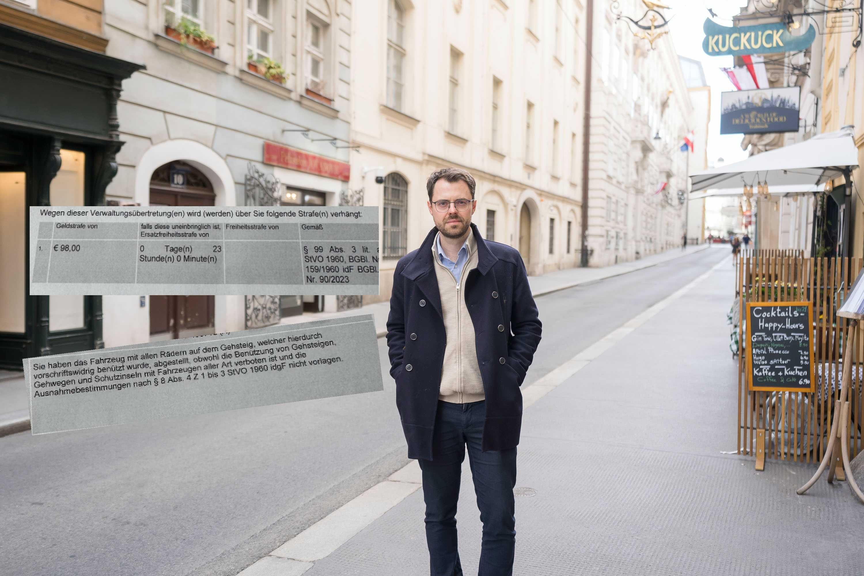 Marco J. in der Himmelpfortgasse – hier erhielt er eine Parkstrafe.
