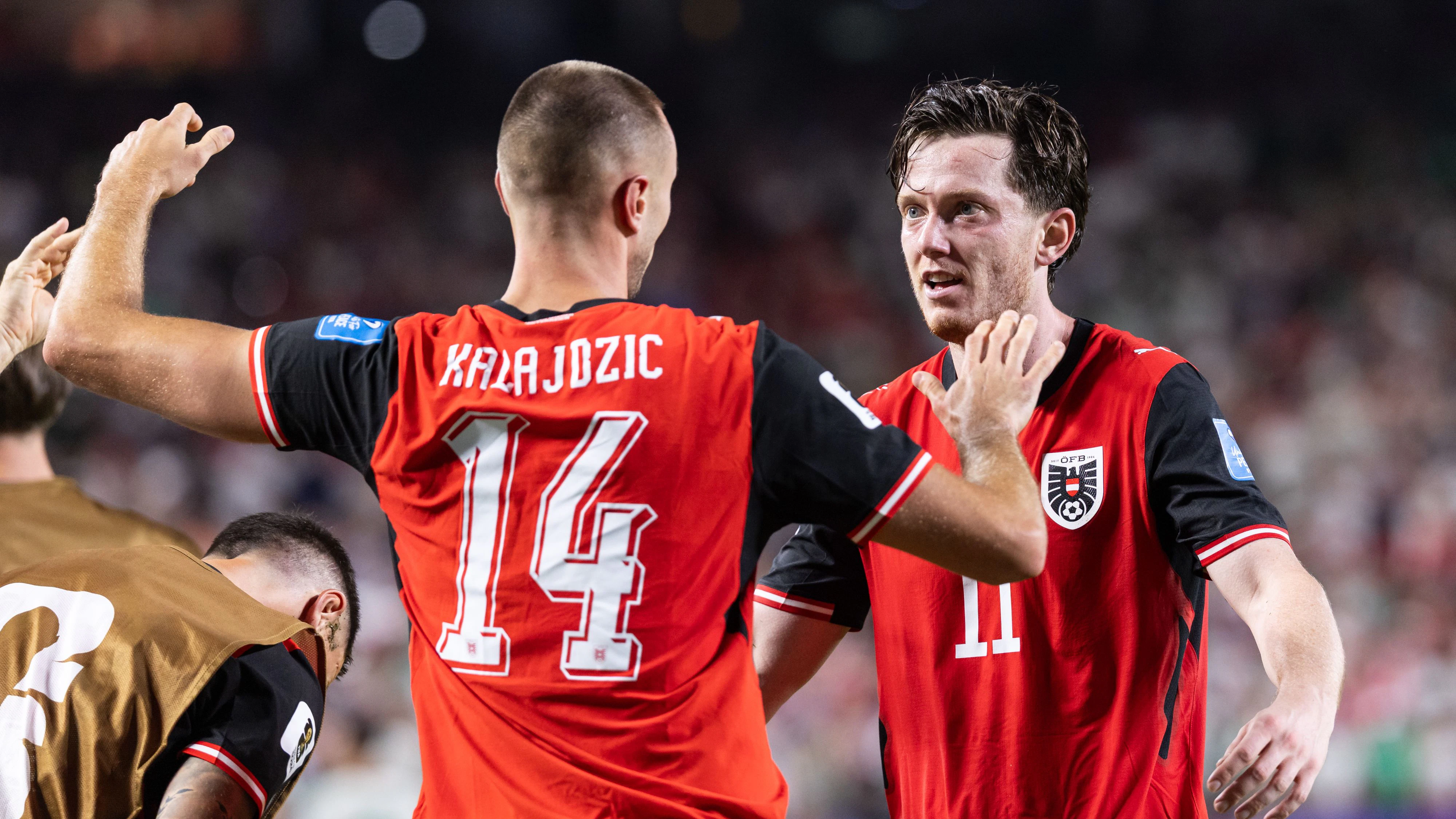 KANSAS CITY,MISSOURI,USA,28.JUN.26 - SOCCER - FIFA World Cup 2026, group stage, Algeria vs Austria. Image shows the rejoicing of Sasa Kalajdzic and Michael Gregoritsch (AUT). Photo: GEPA pictures/ Armin Rauthner