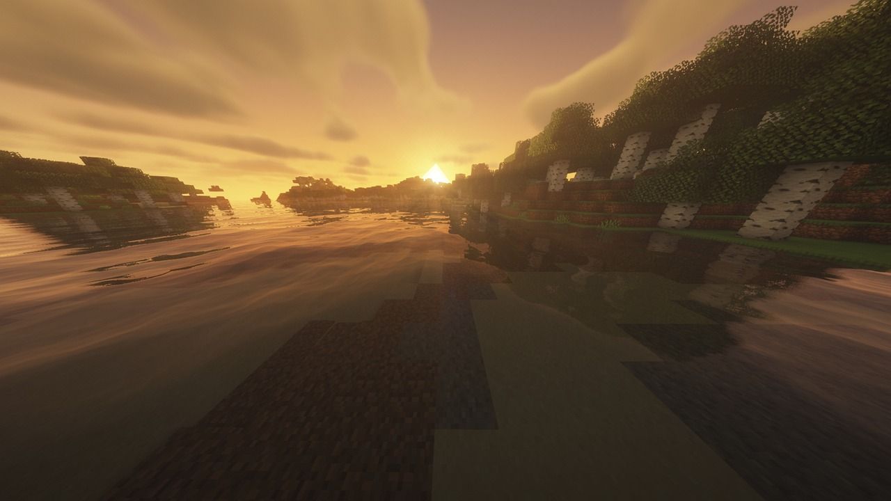 Minecraft-Welt im Sonnenuntergang