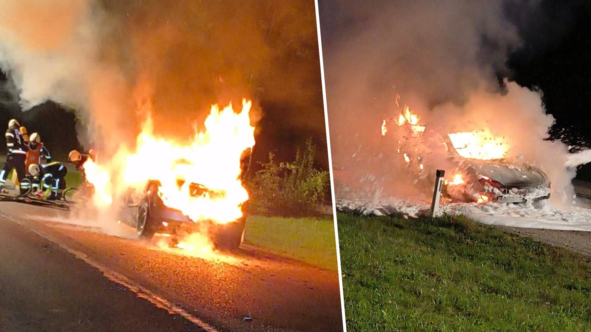 Der Wagen brannte plötzlich in S. Marienkirchen (Bez. Ried im Innkreis) lichterloh.