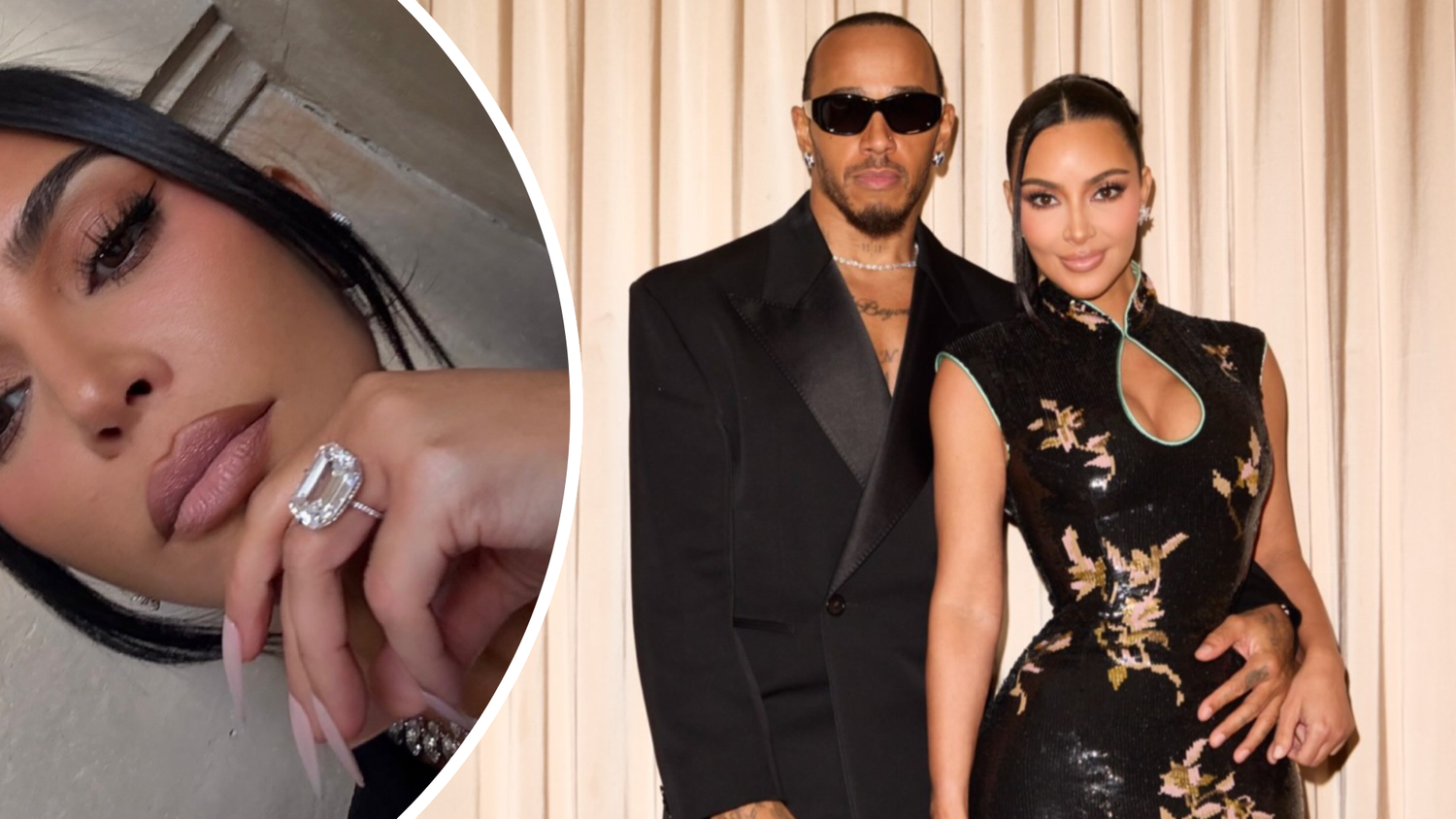Kim Kardashian posierte mit einem auffälligen Diamantring am Ringfinger.