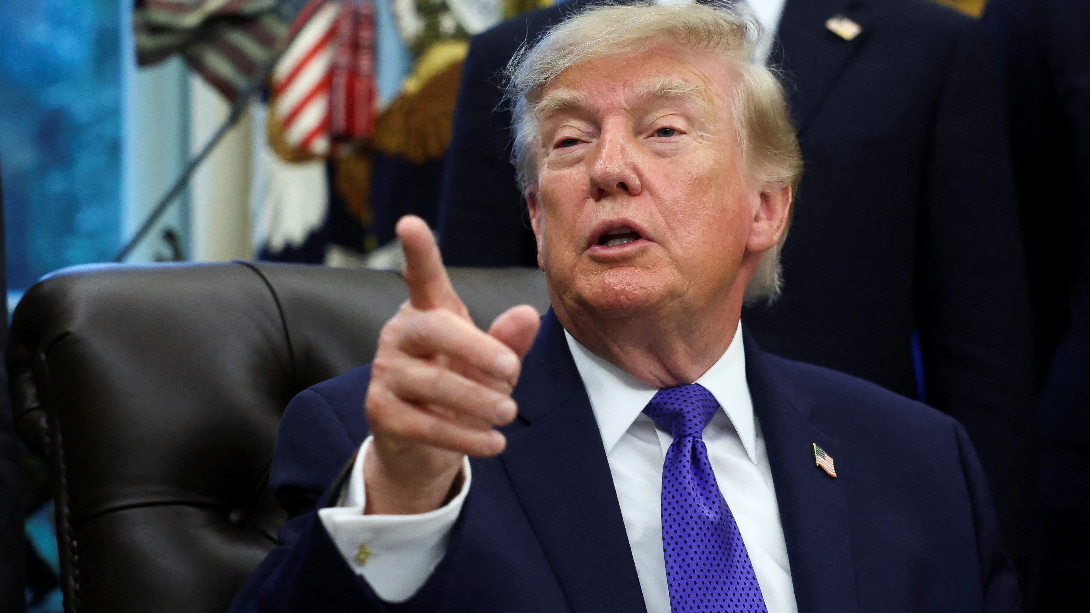 US President Donald Trump takes questions during the announcement of a Minnesota company's plan to build a $15 billion steel mill in Iowa, at the Oval Office at the White House in Washington, D.C., US, September 28, 2026. REUTERS/Kevin Lamarque