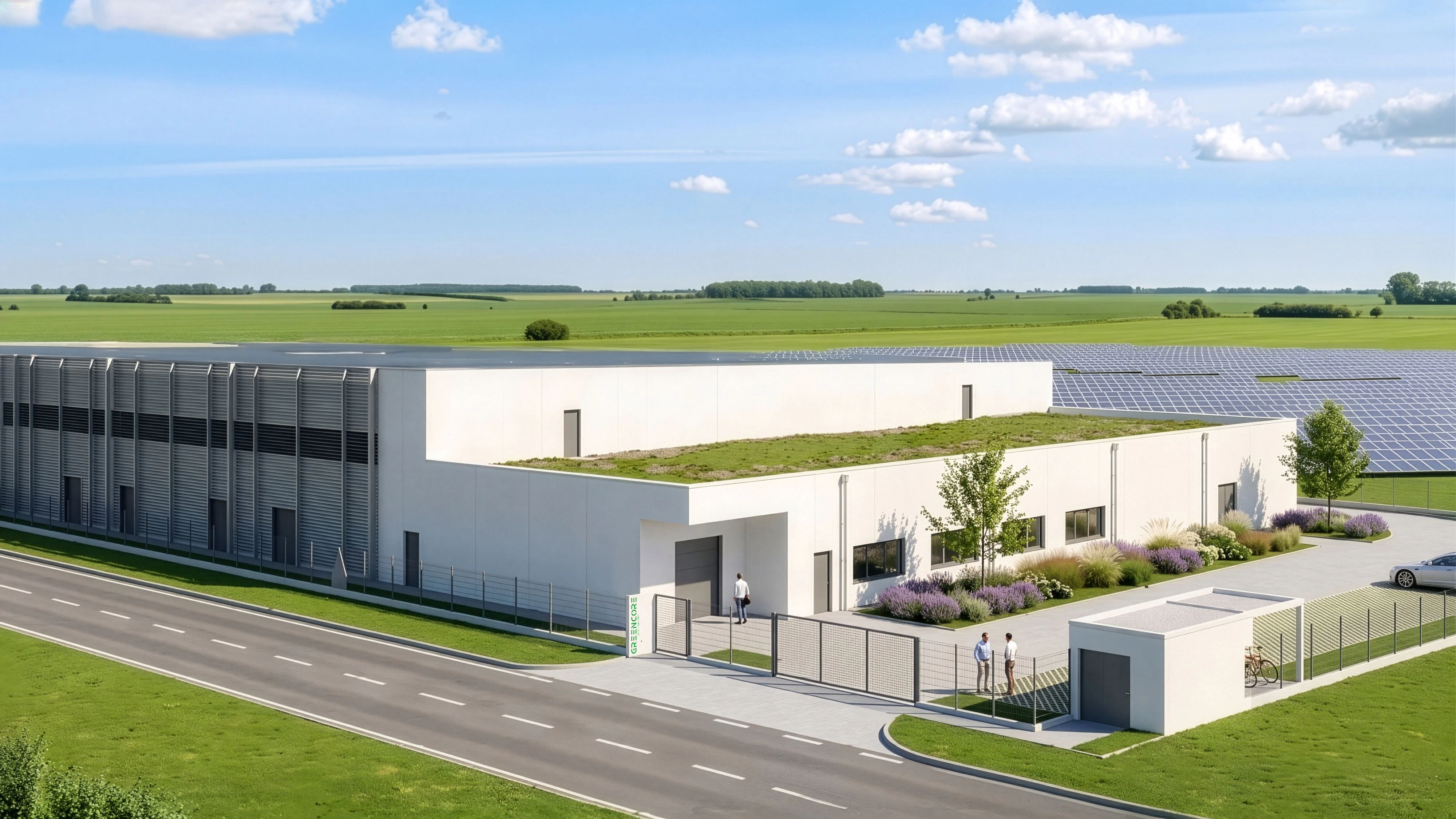 Rendering des entstehenden Greencore Data Center in Kottingbrunn. Am 28. September 2026 wurde der Spatenstich für das neue Colocation-Rechenzentrum gesetzt.  