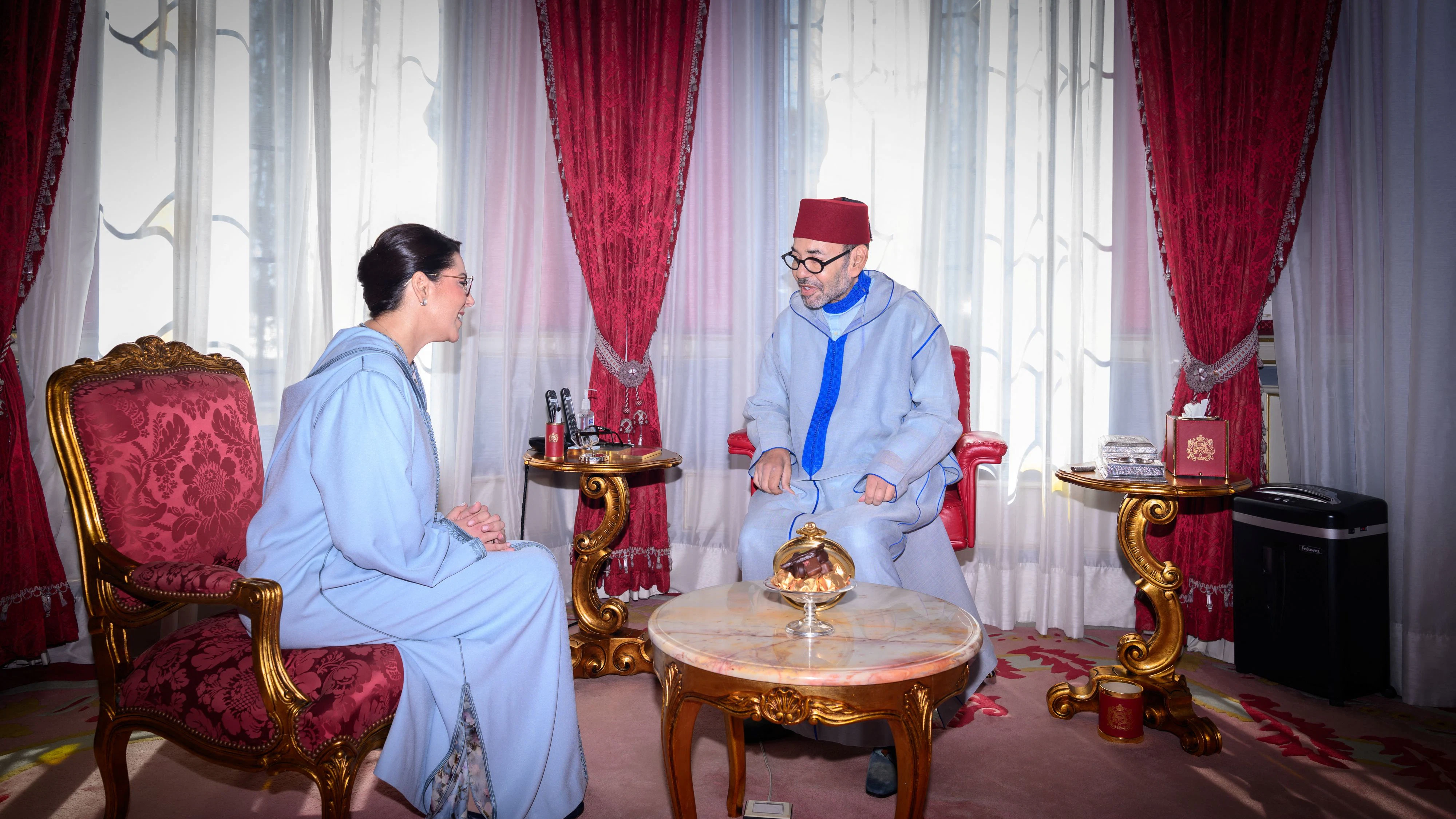 Morocco's King Mohammed VI receives Fatima Ezzahra El Mansouri, who was appointed Morocco's first woman prime minister, at the Royal Palace in Rabat, Morocco, September 29, 2026. Moroccan Royal Palace/Handout via REUTERS    THIS IMAGE HAS BEEN SUPPLIED BY A THIRD PARTY. WATERMARK FROM SOURCE.