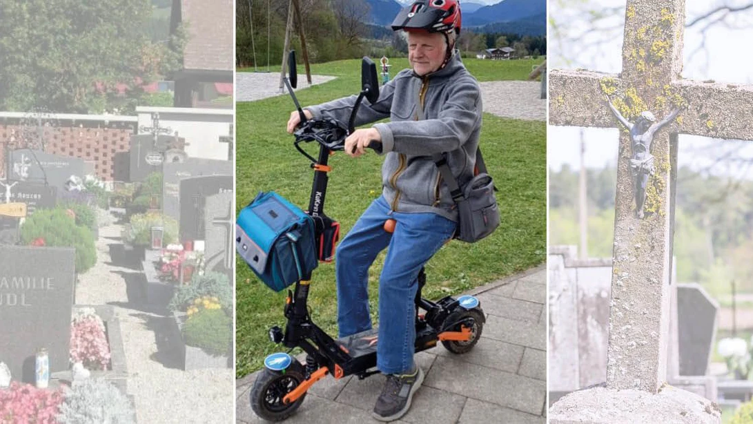 Edi K. geht kurze Strecken mit einem Rollator, aber sonst war dieser Roller sein Rollstuhl-Ersatz.