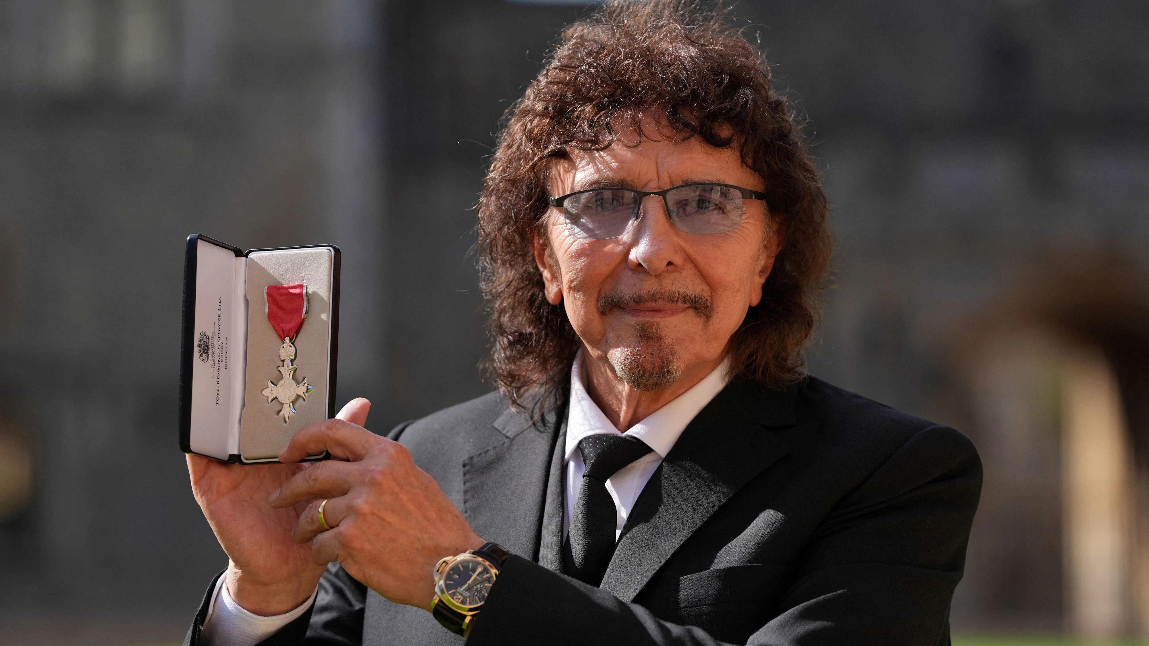 Tony Iommi, musician and co-founder, Black Sabbath, after he was made a Member of the Order of the British Empire by The Princess Royal at an investiture ceremony at Windsor Castle, Berkshire. Picture date: Wednesday September 30, 2026.    Yui Mok/Pool via REUTERS