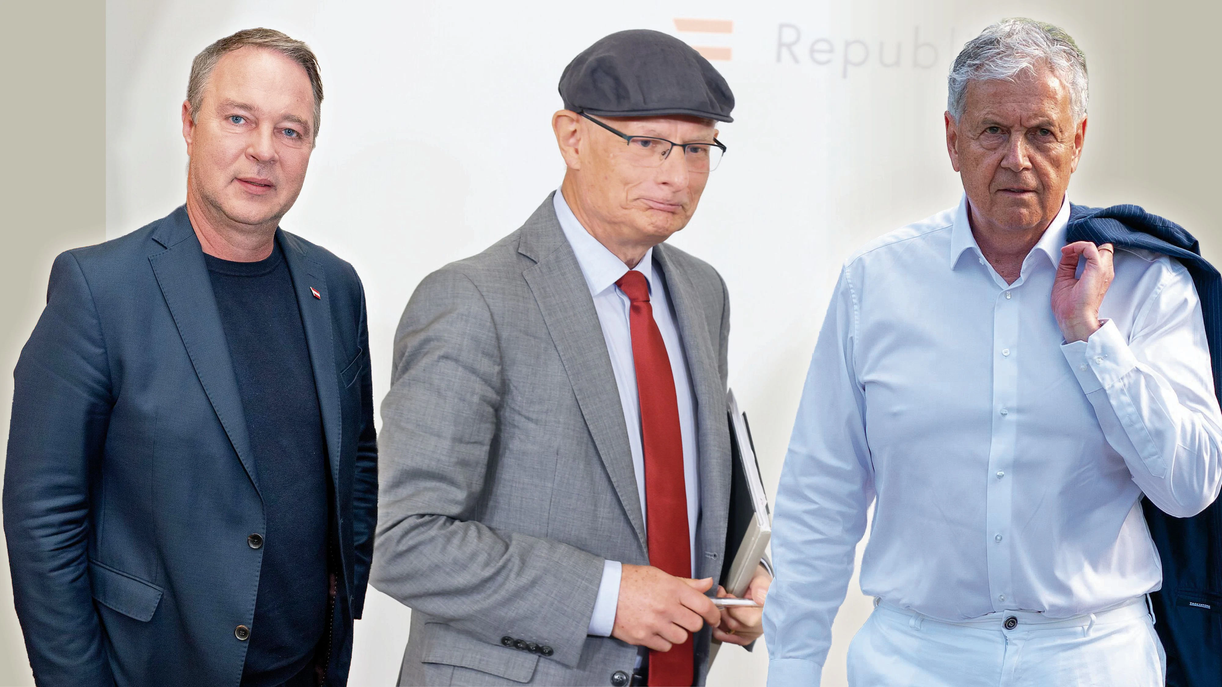 Andreas Babler (l.) und Gerhard Zeiler (r.) rittern um den SPÖ-Vorsitz. Ist Finanzminister Marterbauer der lachende Dritte?