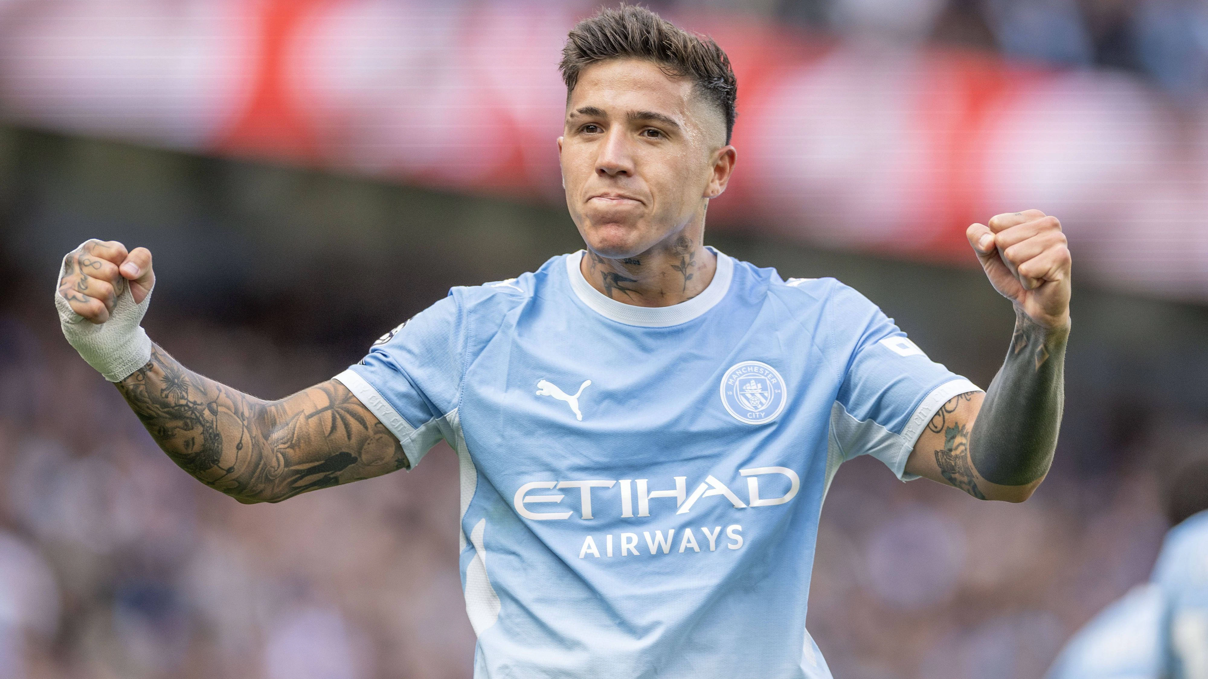 Manchester City v Sunderland - Premier League 2026/27 Goal 1-0 Enzo Fernandez 17 of Manchester City F.C. celebrates his goal during the Premier League match between Manchester City and Sunderland at the Etihad Stadium, Manchester on Sunday September 20, 2026. Manchester Manchester United, ManU Kingdom PUBLICATIONxNOTxINxFRA Copyright: xMIxNewsx originalFilename:fletcher-manchest260920_npoSl.jpg