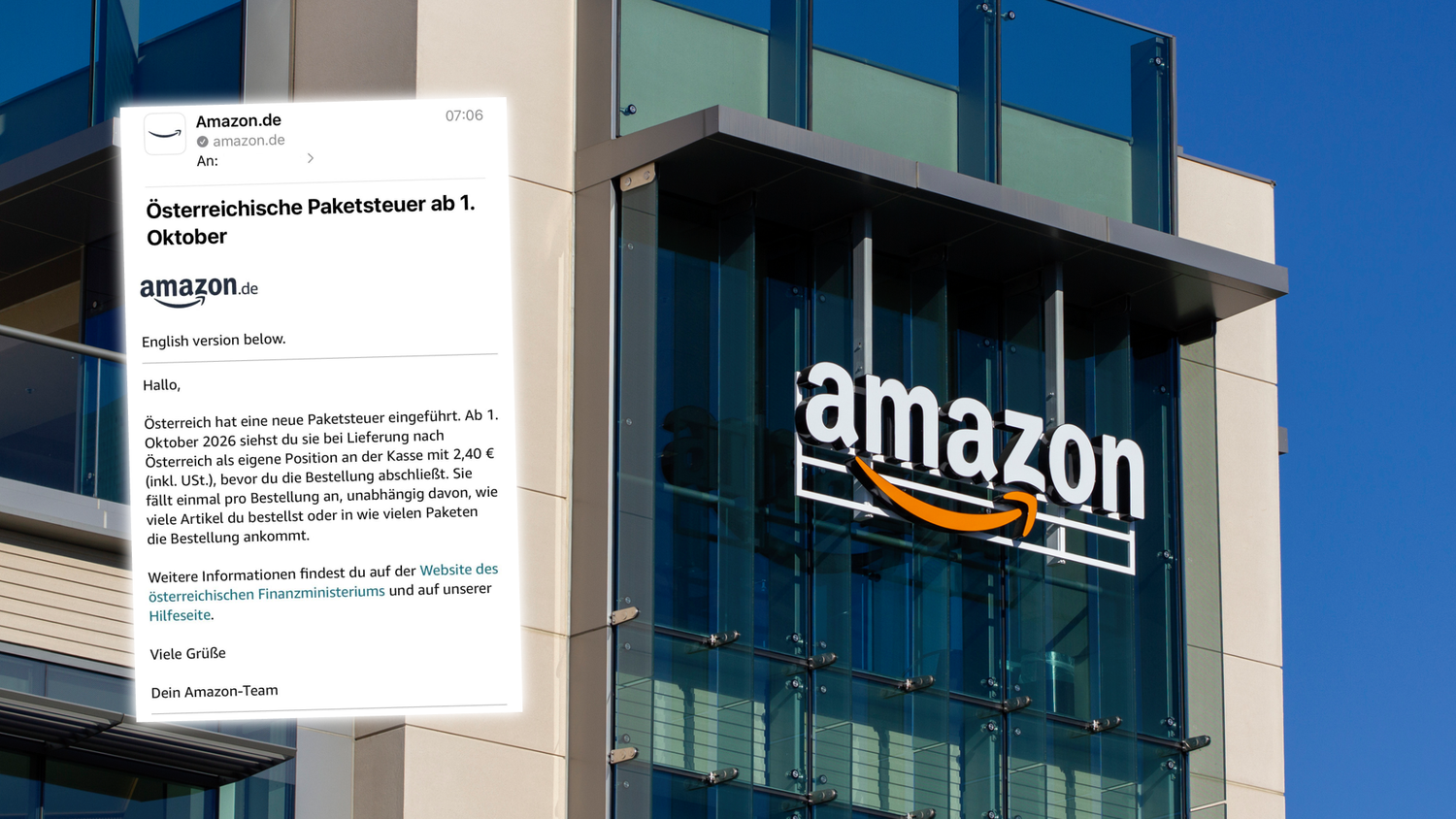 Amazon stellt darin klar, wie die Paketsteuer gehandhabt wird. 