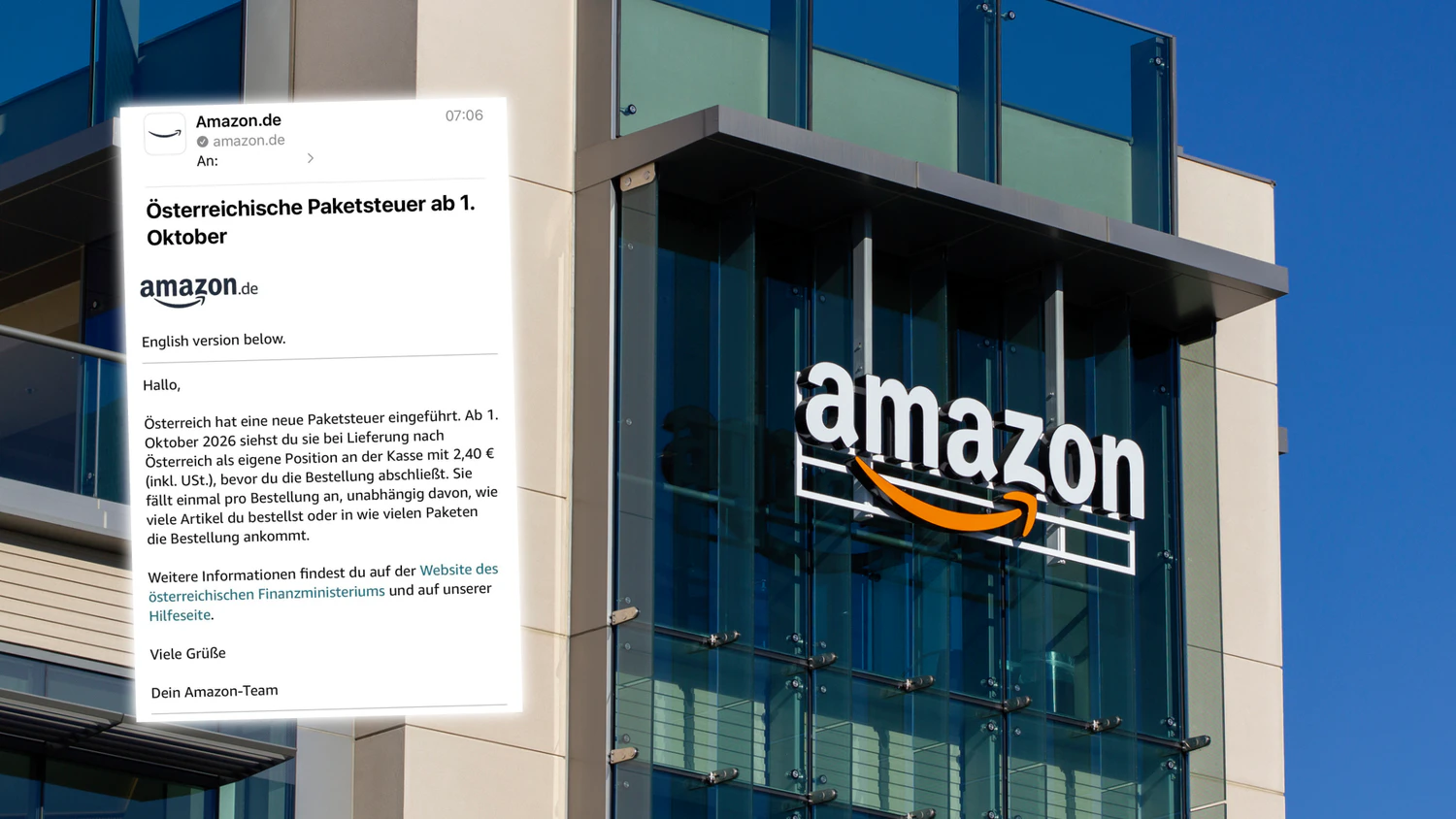 Amazon stellt darin klar, wie die Paketsteuer gehandhabt wird. 