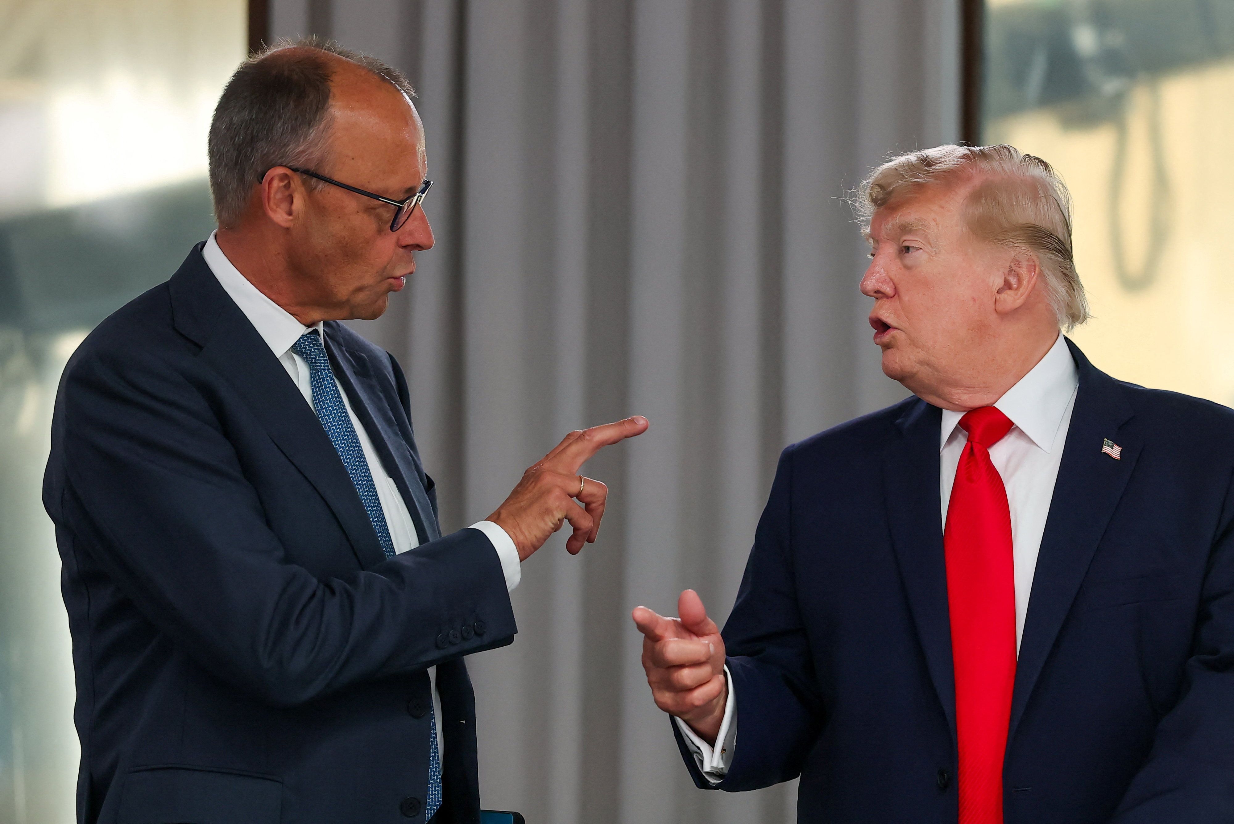 US-Präsident Donald Trump und Deutschlands Kanzler Friedrich Merz beim G7 Treffen in Evian-les-Bains, Juni 2026.