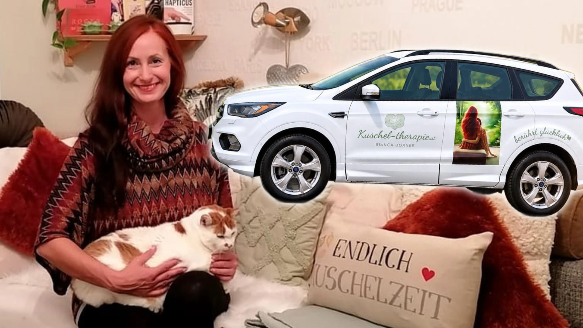 Die Kuscheltherapeutin tourt eine Woche lang durch Österreich und verteilt Gratis-Umarmungen.