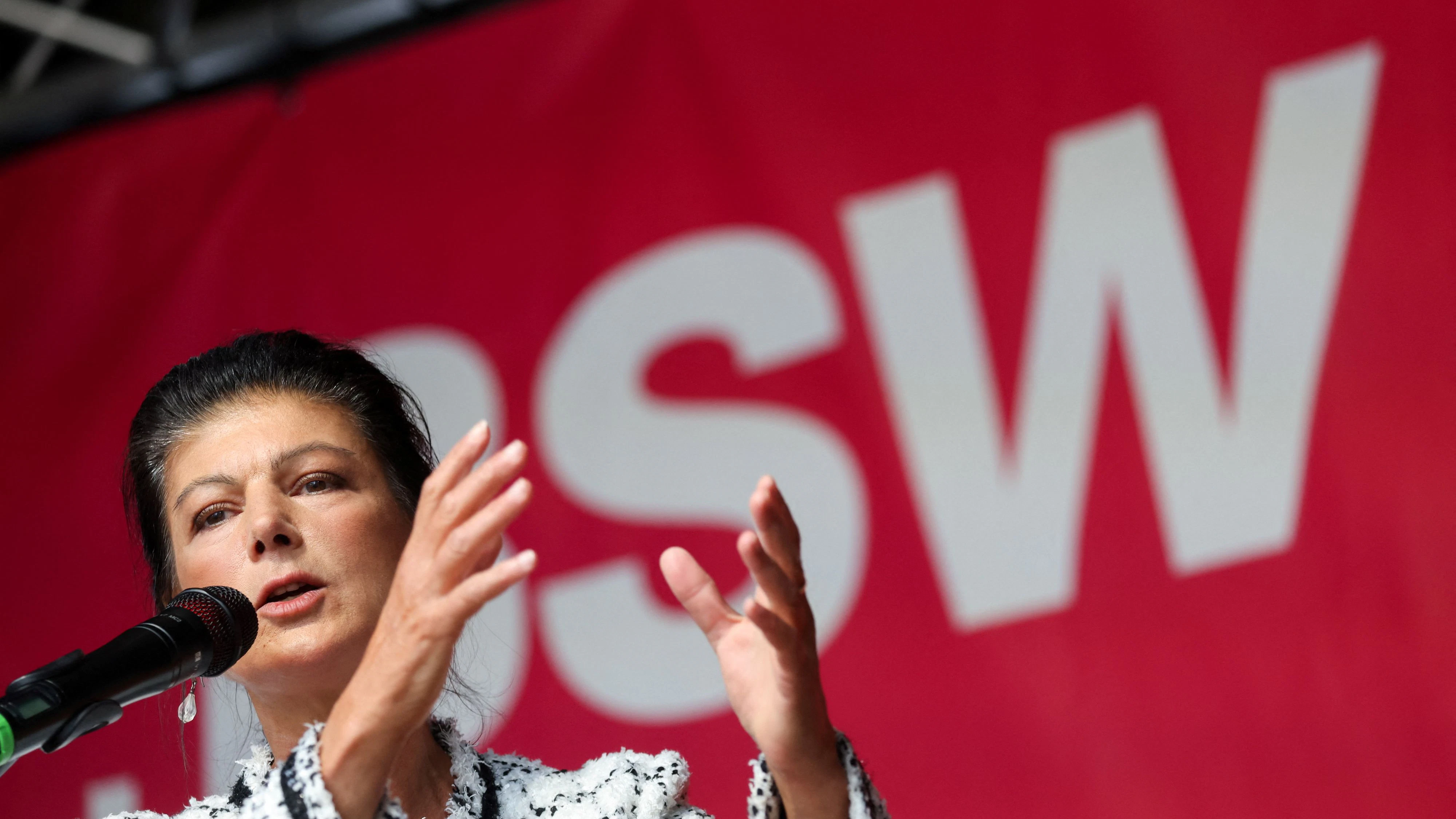 Sahra Wagenknecht Alliance (BSW) founder Sahra Wagenknecht speaks during the final campaign rally ahead of the Berlin state election in Berlin, Germany, September 18, 2026. REUTERS/Christian Mang