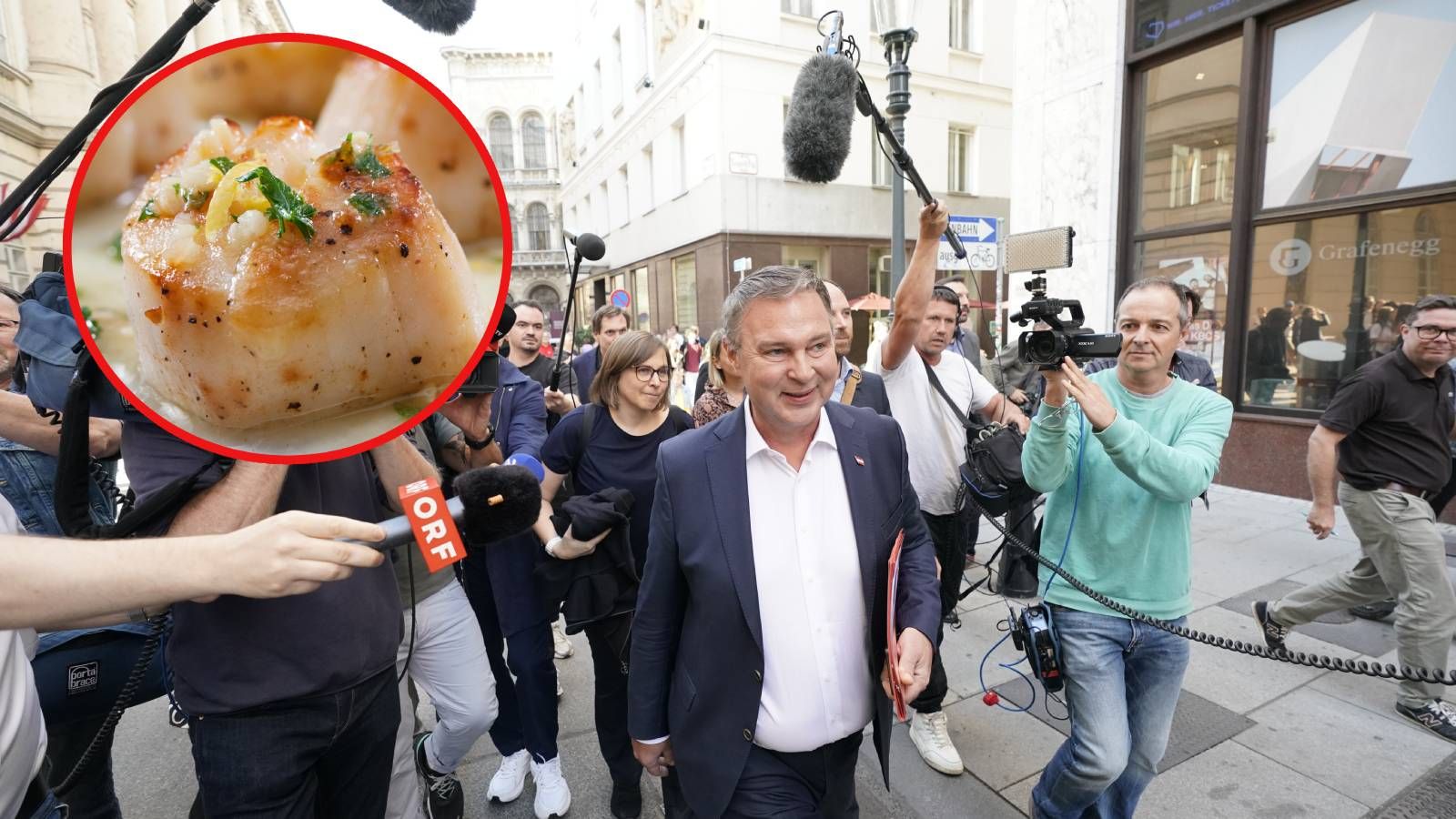 Während der dreistündigen SPÖ-Krisensitzung stehen ungewöhnliche Speisen auf dem Plan: Vegane Jakobsmuscheln und vegane Grammelknödel. 