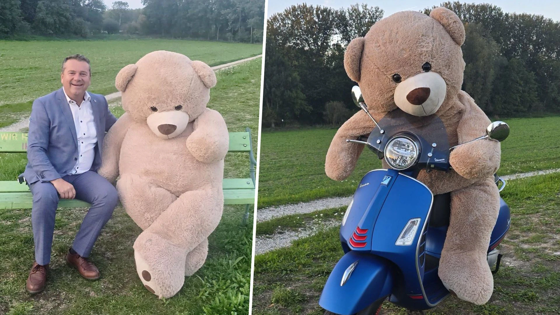 Der Bär durfte sogar schon auf der Bürgermeister-Vespa Platz nehmen.