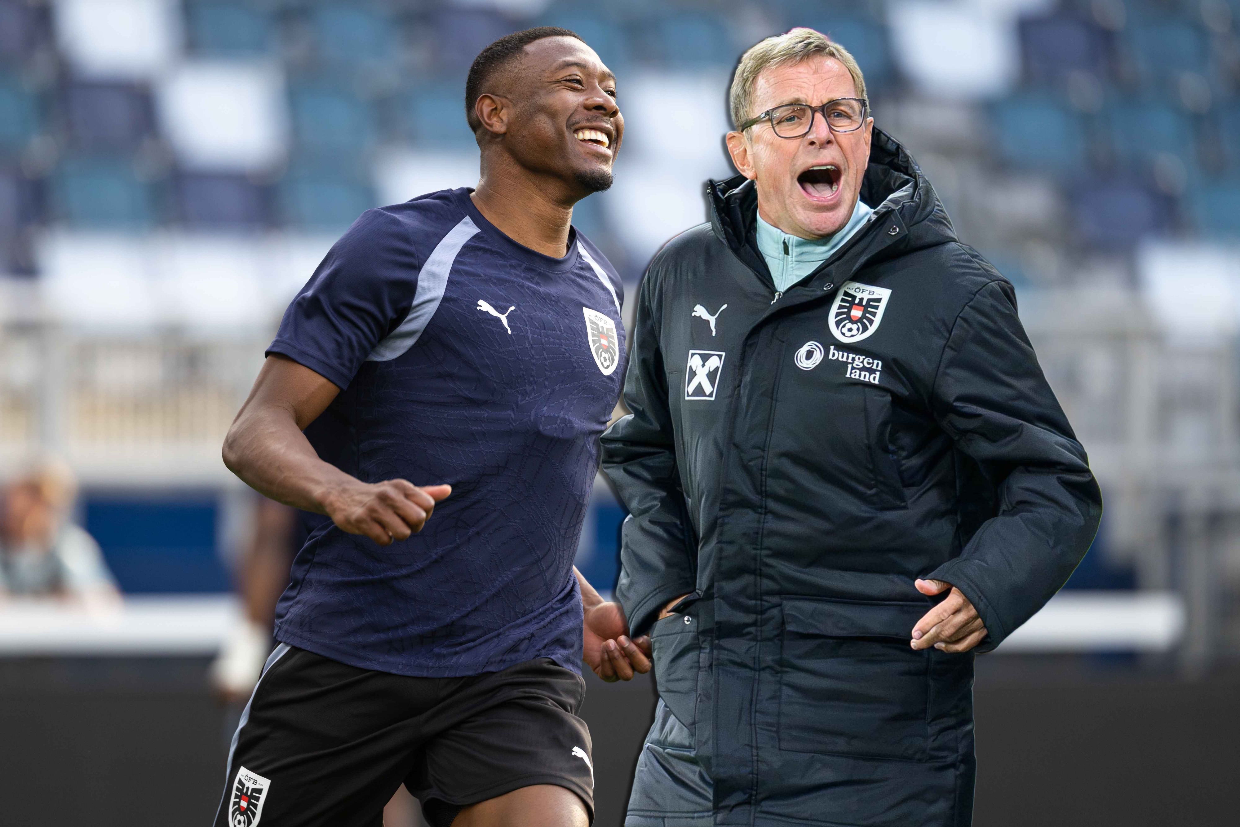 Teamchef Rangnick (r.) stellt Alaba ein baldiges Comeback in Aussicht.