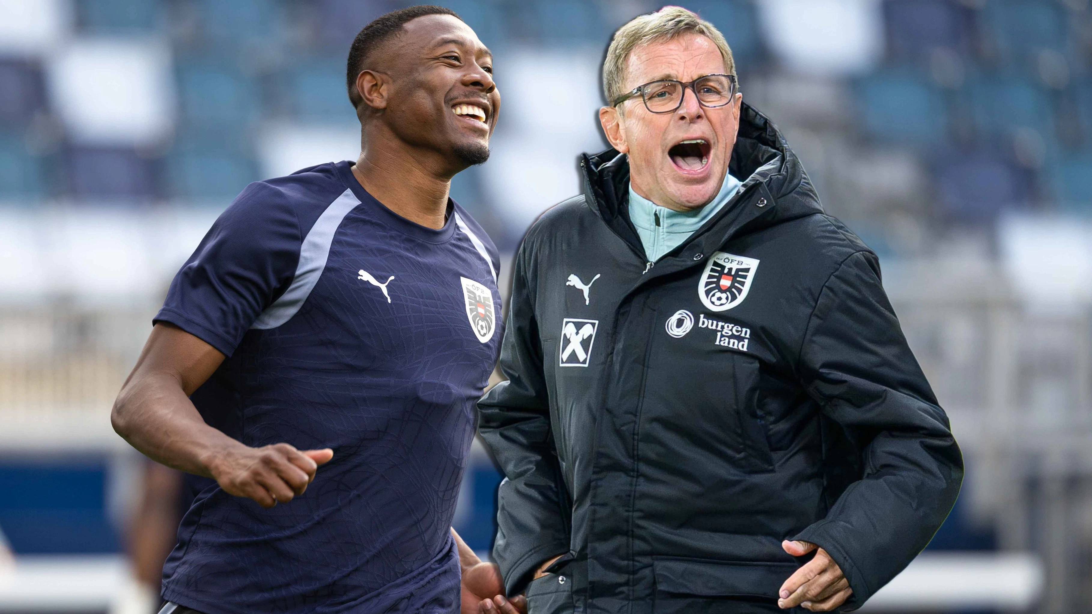 Teamchef Rangnick (r.) stellt Alaba ein baldiges Comeback in Aussicht.