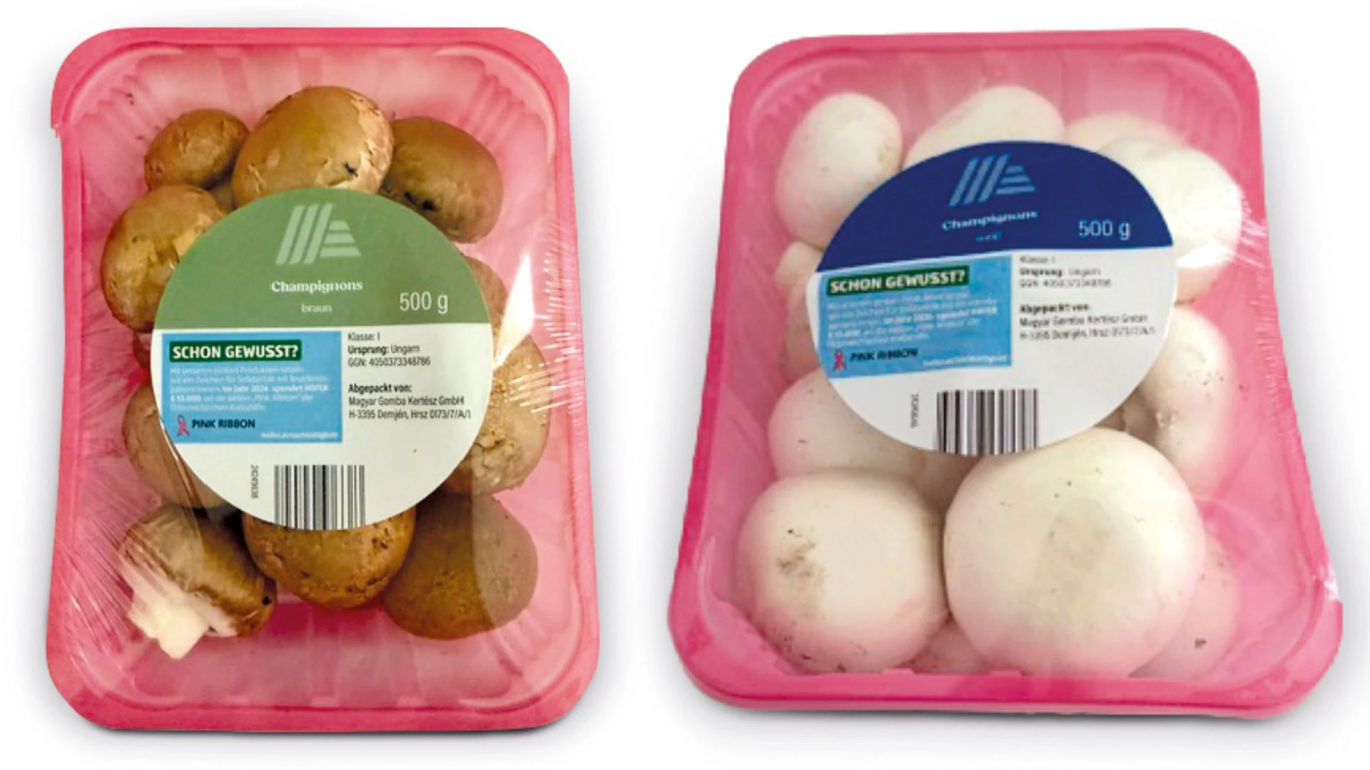 Hofer verkauft Champignons jetzt in pinken Tassen.
